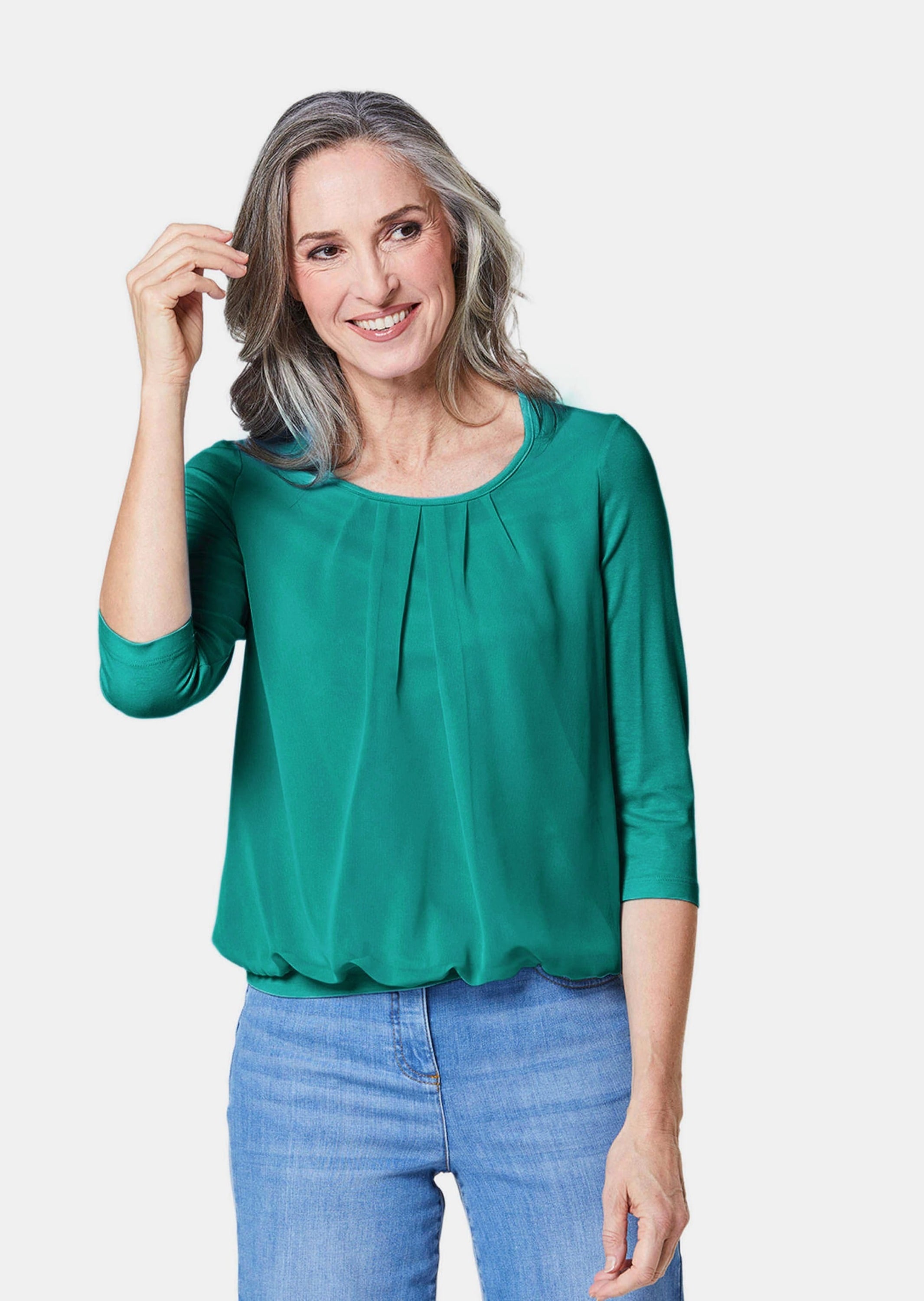 GOLDNER Kurzarmbluse »Chiffon-Shirt mit 3/4-Arm, Rundhals«