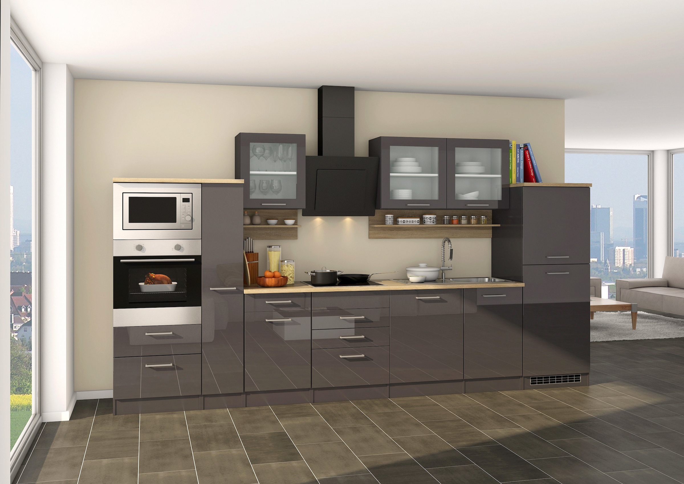 KOCHSTATION Küchenzeile »KS-Mailand«, Breite 370 cm, mit E-Geräten, MDF Fronten