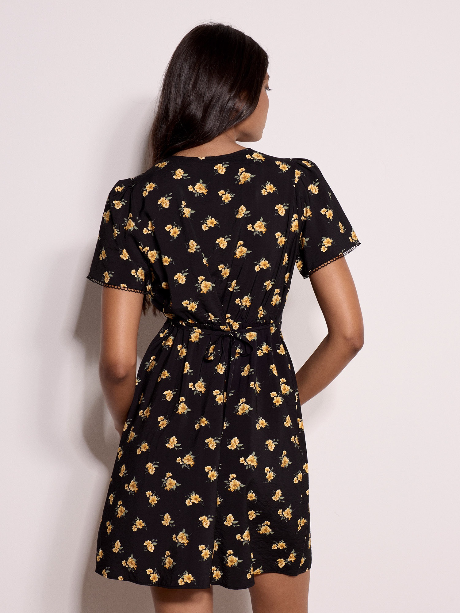 Apricot Minikleid »Vintage Blumenkleid« mit Stoffgürtel, 2 tlg. mit Bindeband