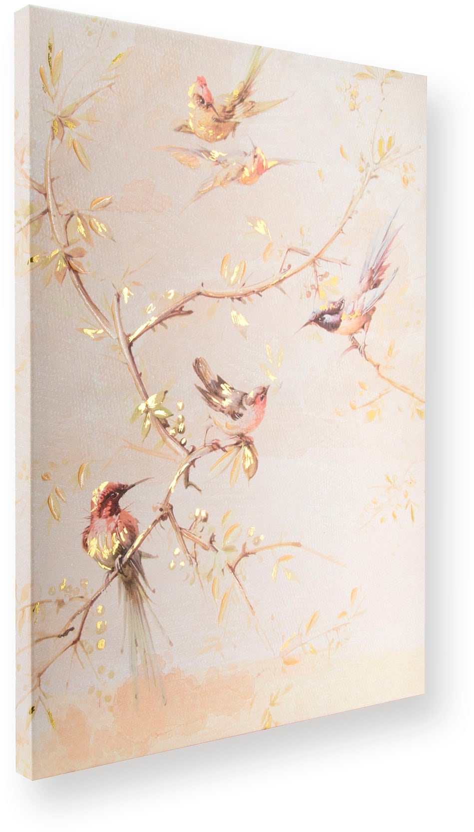 Art for the home Leinwandbild »Vogel« 1 Stk. tlg. Handgemalt Wandbild Gold Metallic 50x70cm