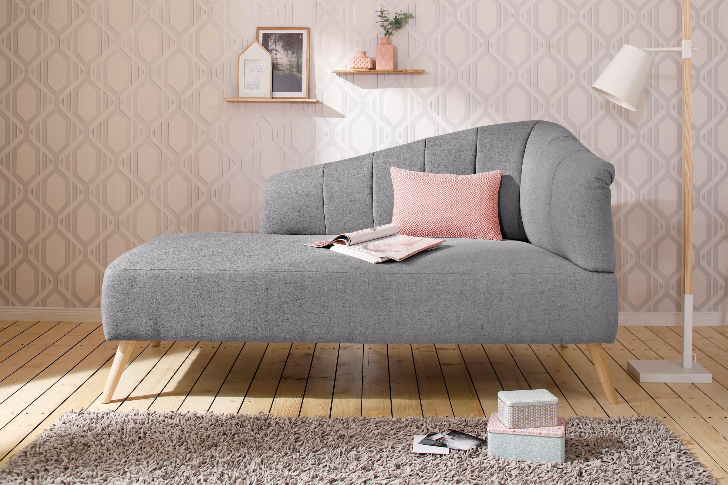 OTTO home Recamiere "Lucy, Chaiselonge mit Massivholzfüßen und Steppung," A günstig online kaufen