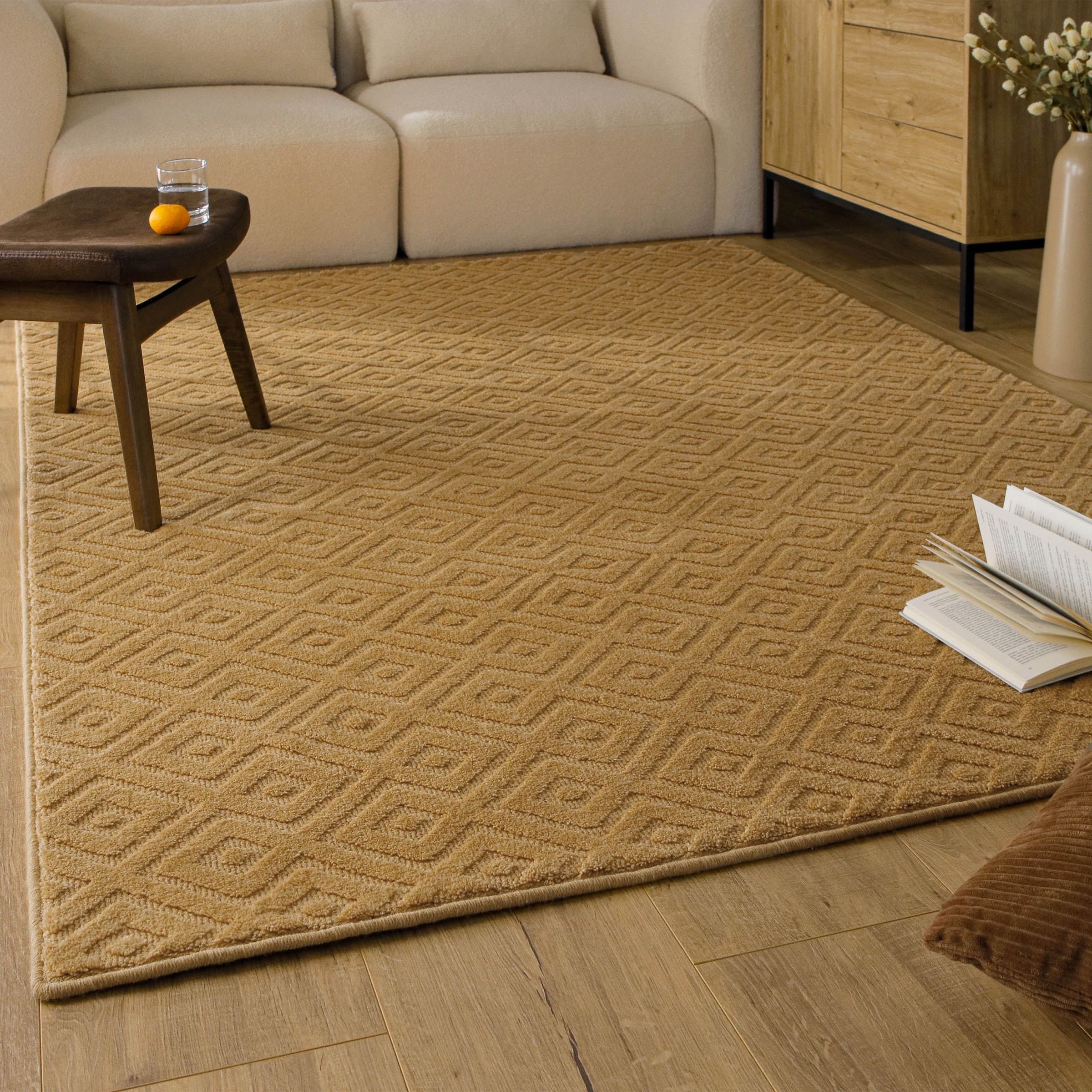 Wecon home Teppich »Castello TWO« rechteckig 7 mm Höhe Schurwolle, Kurzflor mit Hoch-Tief-Effekt, Wohnzimmer, Rautenmuster