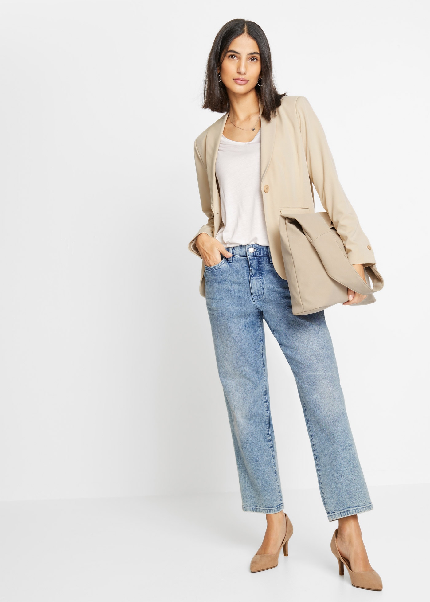 bonprix Jackenblazer eleganter Look, schmale Passform, aus Polyester und Elasthan