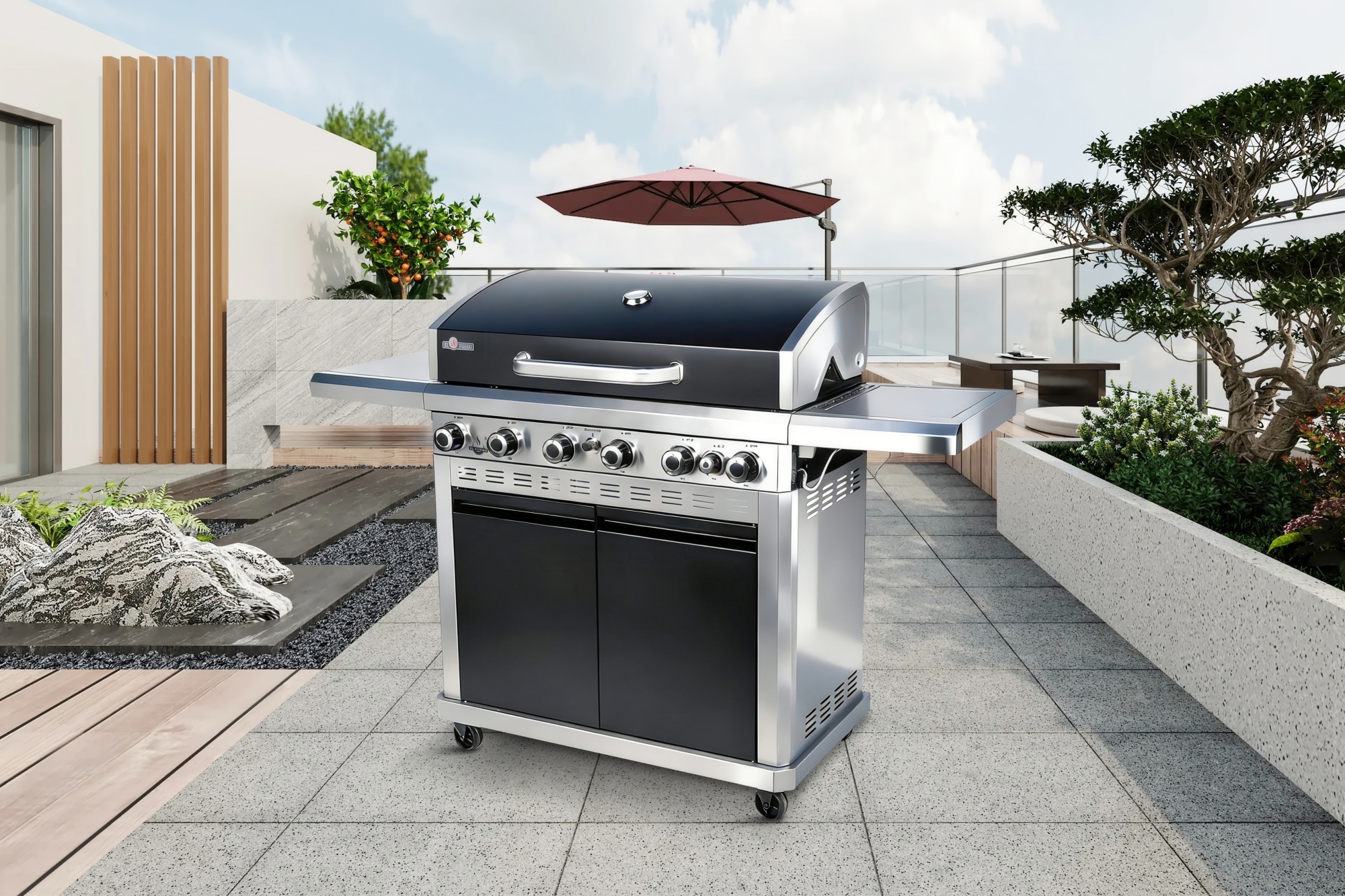 El Fuego Gasgrill »Detroit« 18 kW (6 Brenner je 2,5 kW + 1 Seitenbrenner 3,0 kW)