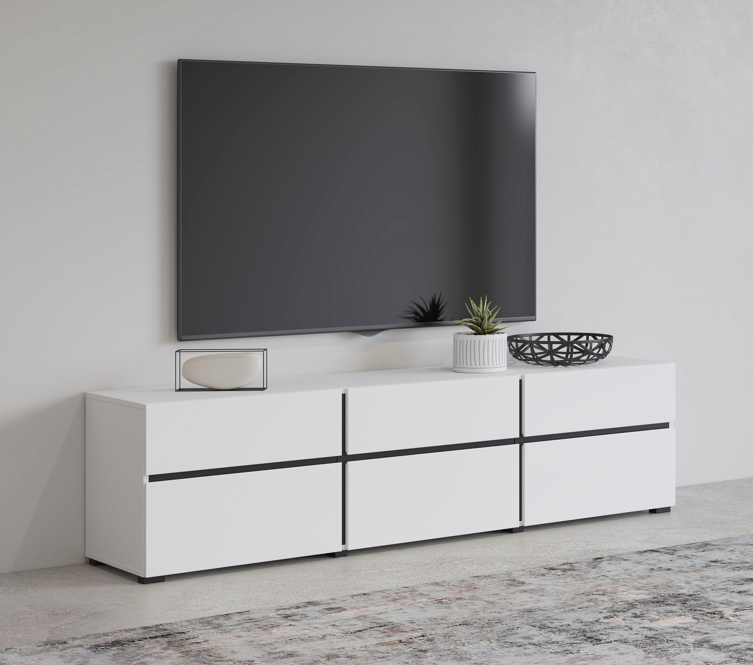 OTTO home Lowboard "Cross, moderne grifflose TV-Kommode,3 Klappen/3 Schubkästen" Breite 180 cm, TV-Schrank mit viel Stauraum, TV-Board