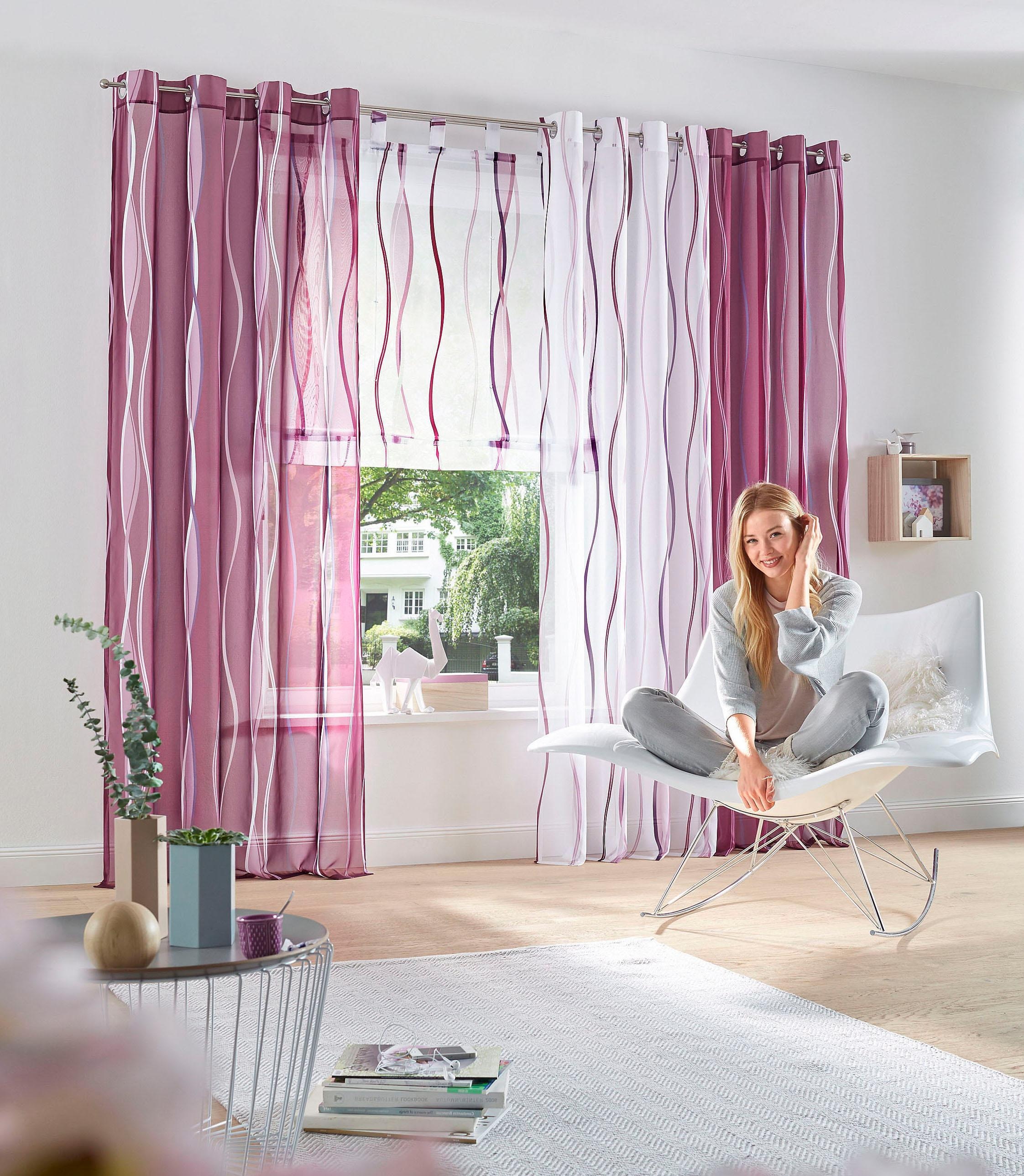 my home Gardine »Dimona«, (2 St.), 2-er Set, transparent, Voile, Polyester,  Wellen | BAUR