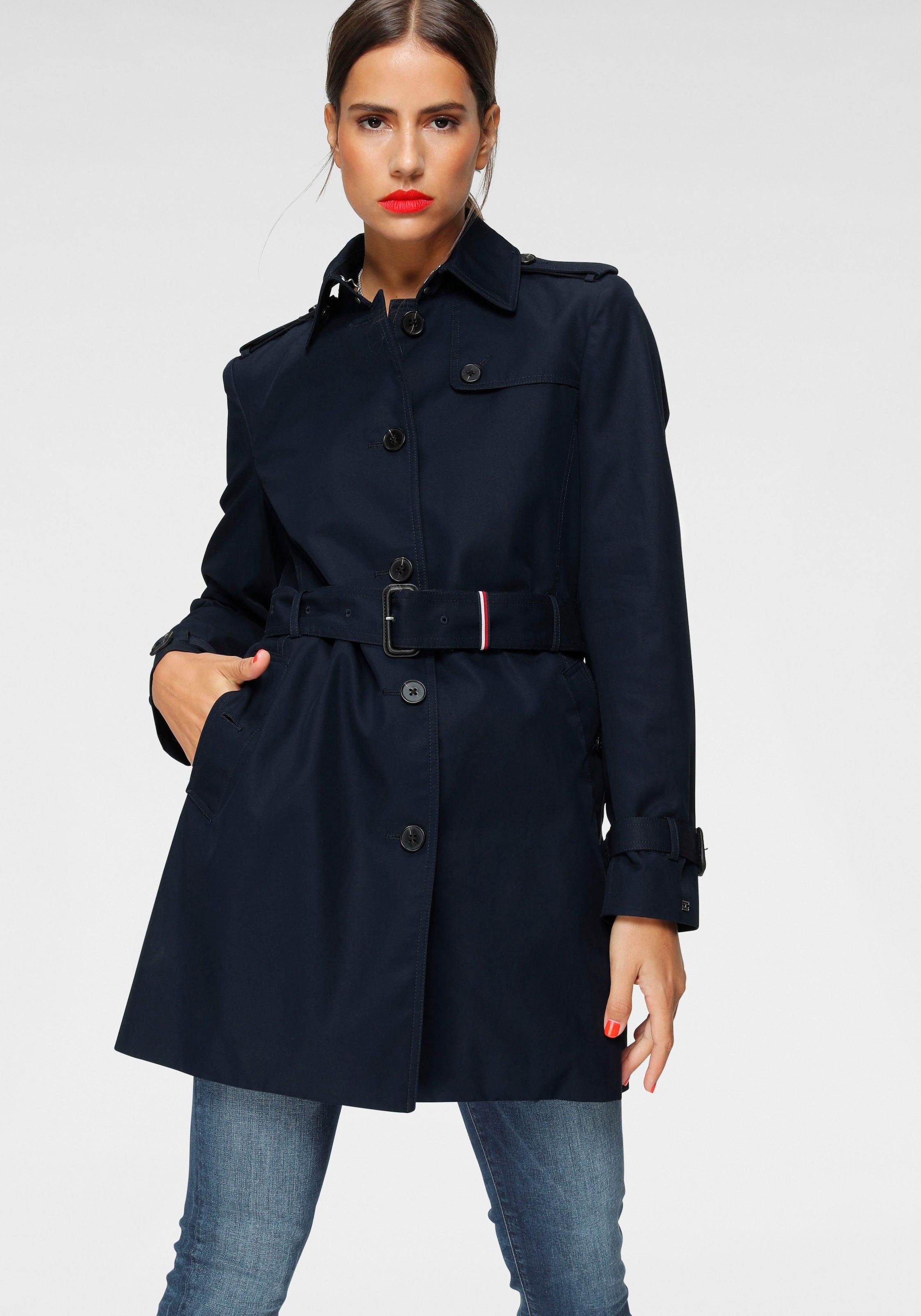 Tommy Hilfiger Langjacke »HERITAGE SINGLE BREASTED TRENCH«, mti den typischen Trenchdetails & Tommy Streifen als Gürtelschlaufe