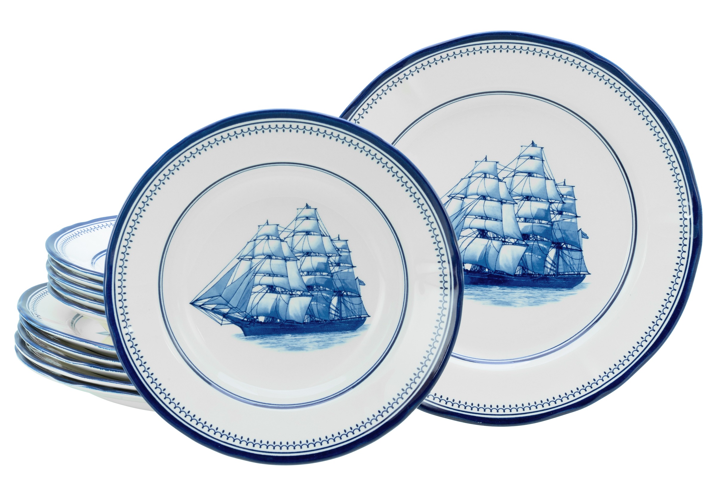 CREATABLE Tafelservice "Segelschiff, Service 12-tlg.", 12blau, Geschirr-Sets, Elegante Fahnenform, Schiffsdekor