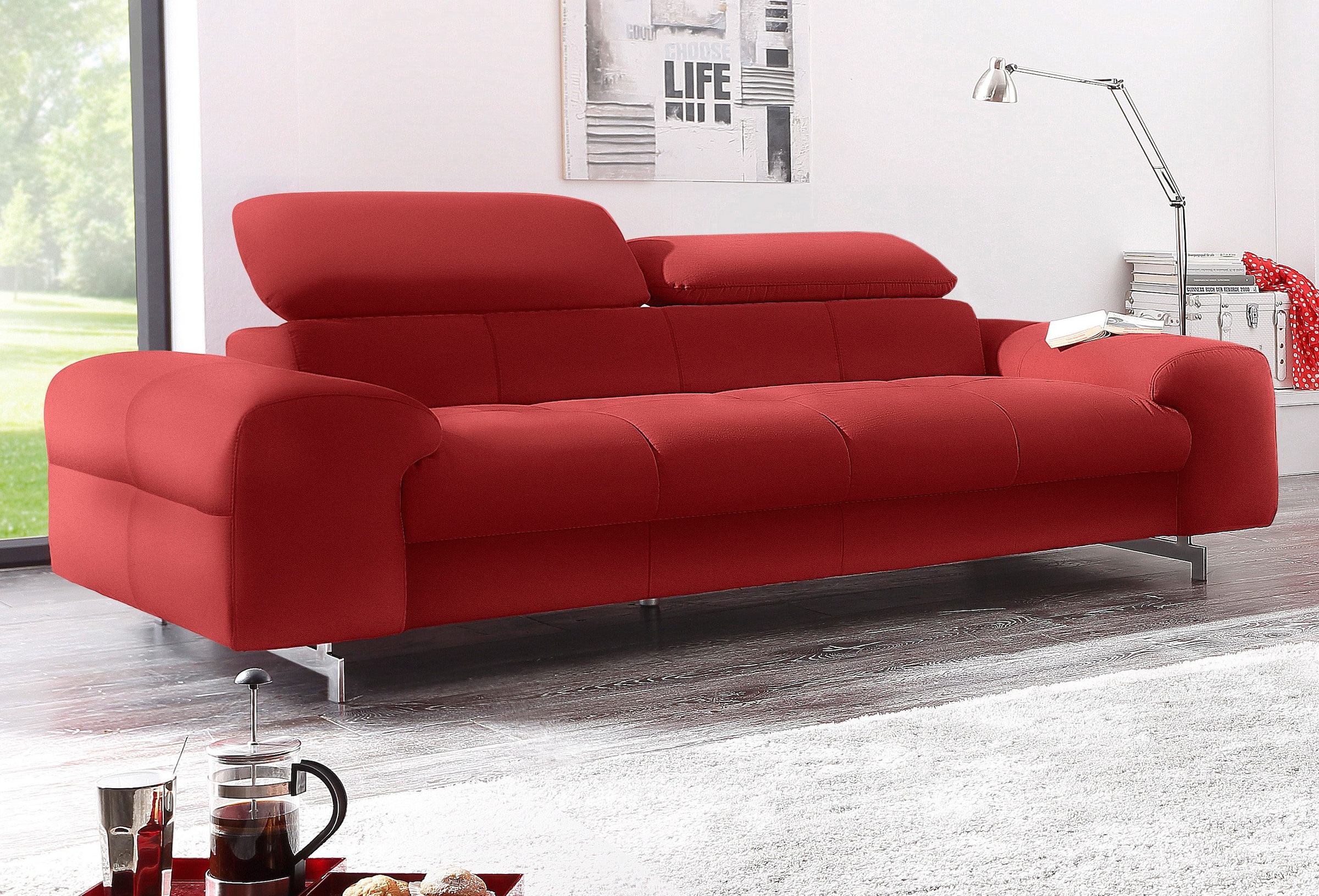 COTTA 3-Sitzer "Chef" Big-Sofa mit Kopfteilverstellung, edle Metallkufen