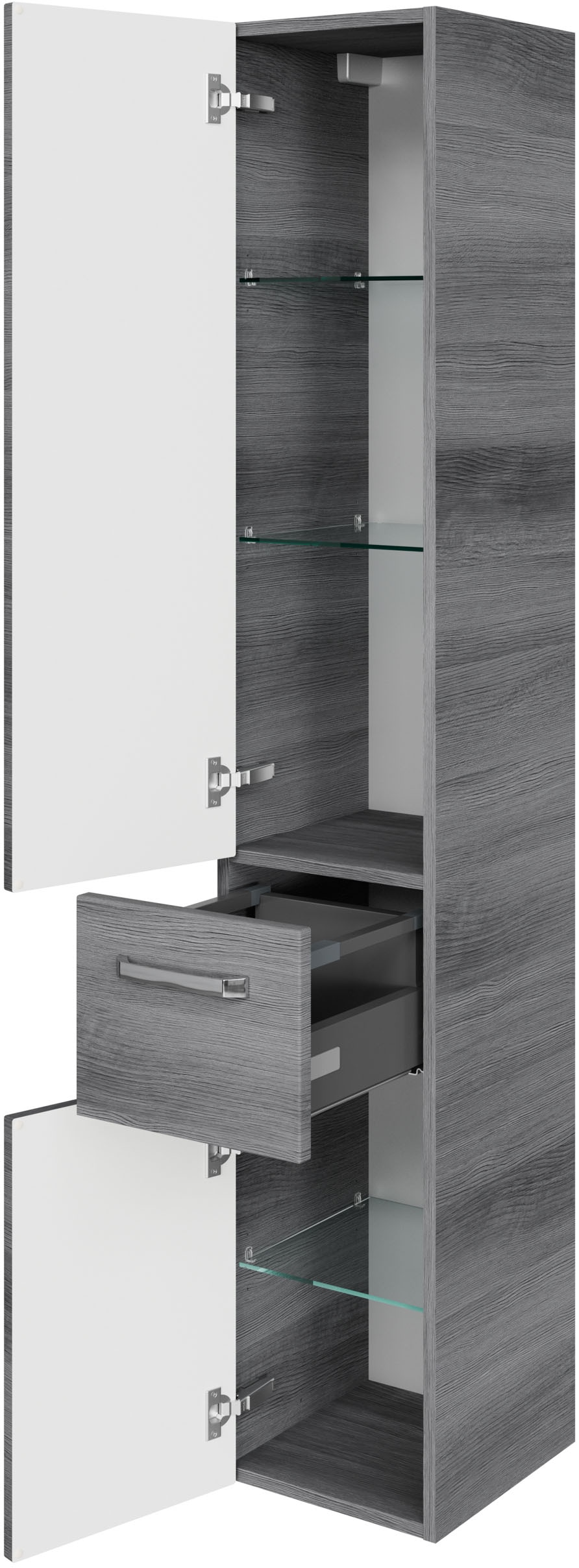Saphir Hochschrank »Serie 4010 Badschrank 30 cm breit, mit 2 Türen und 1 Schublade«, 3 Glas-Einlegeböden, Badezimmer-Hochschrank inkl. Türdämpfer