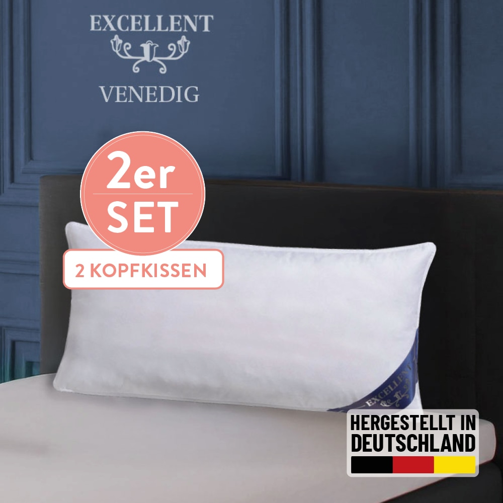 Excellent 3-Kammer-Kopfkissen »Venedig Kissen erhältlich im Einzel- oder Doppelpack!«, Füllung: 60% Daunen Außenkammer, Bezug: 100% Baumwolle, hergestellt in Deutschland, allergikerfreundlich.