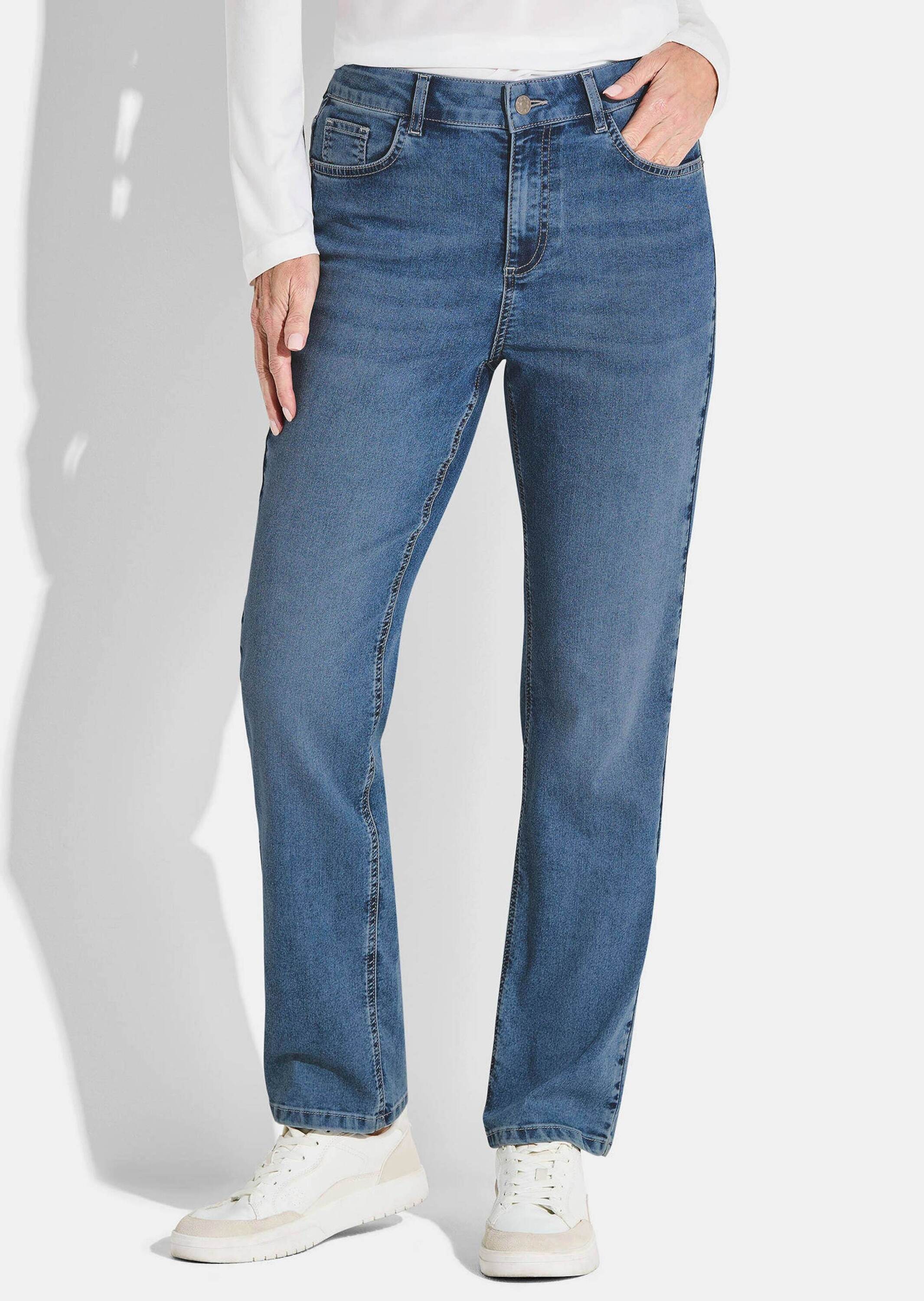 GOLDNER Stretch-Jeans "Kurzgröße Gerade Hose CARLA in Hellblau" günstig online kaufen
