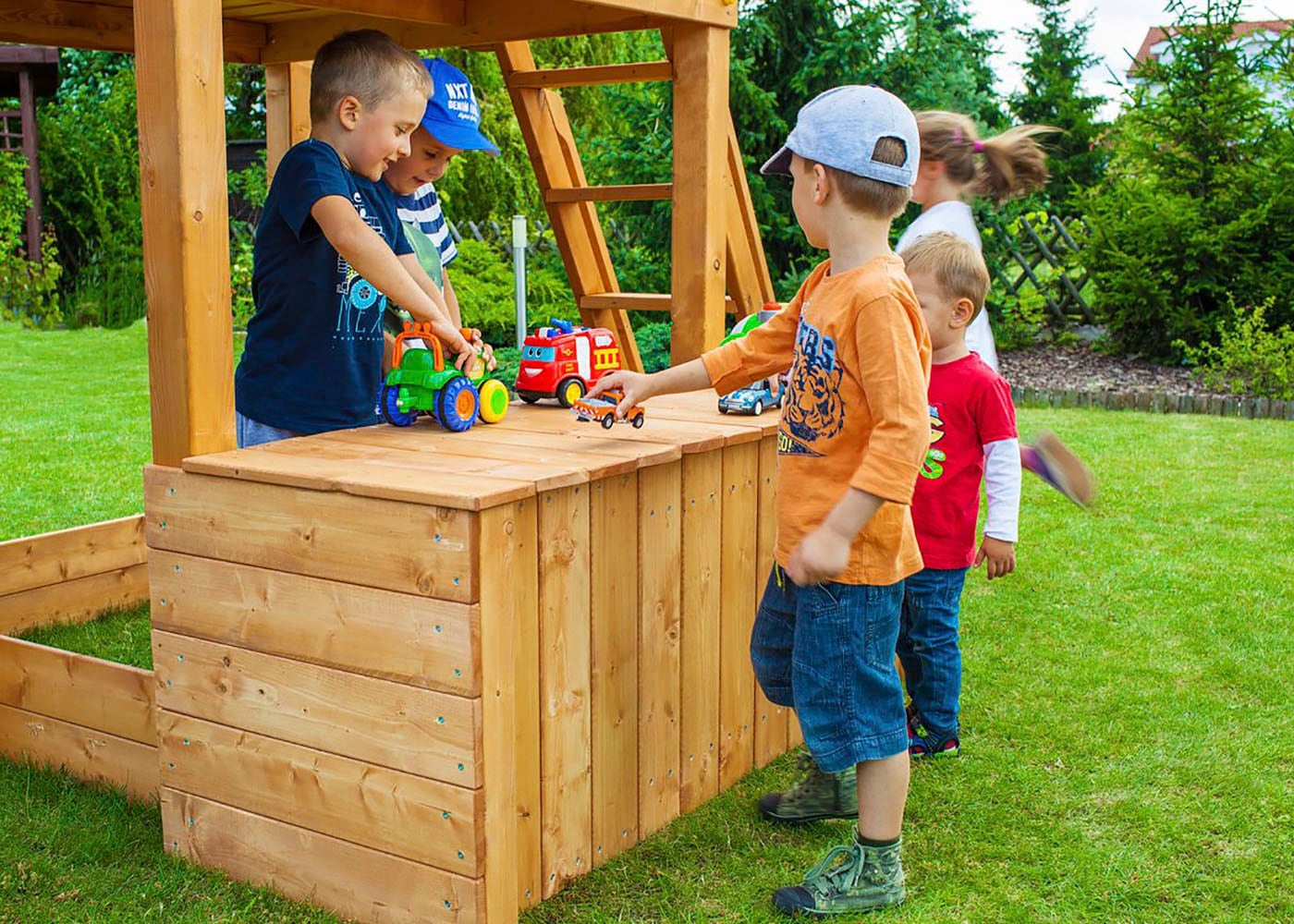 FUNGOO Spielturm »MAXI SET SMILE FARM«, mit Schaukel & Rutsche, Klettererweiterung, Spielhaus, Sandkasten