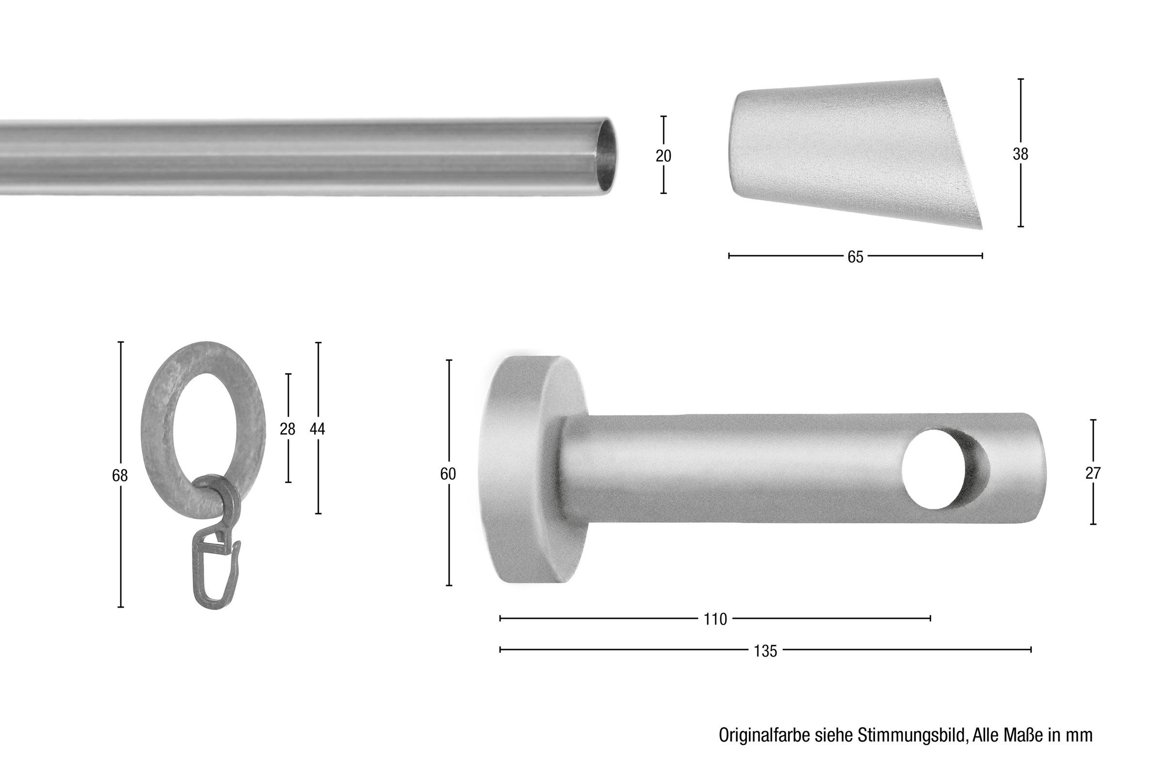 GARESA Gardinenstange »CLASSICO MOLIS«, 1 läufig-läufig, Wunschmaßlänge, Vorhanggarnitur, verlängerbar, Wandmontage, Keil, mit Ringe und Haken