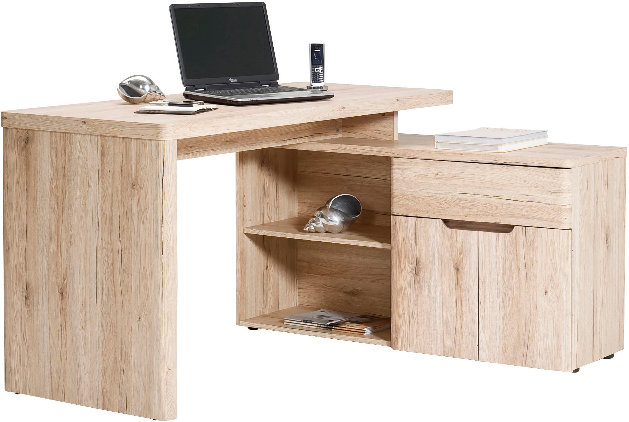 Eckschreibtisch JAHNKE "CU-LIBRE 150 E", braun (sanremo eiche, sanremo eiche, sanremo eiche), B:140cm H:77cm T:117,5cm, Tische, Eckschreibtisch, wechselseitig montierbar 2