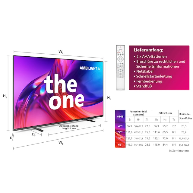 Philips LED-Fernseher »43PUS8548/12«, 108 cm/43 Zoll, 4K Ultra HD, Android  TV-Google TV-Smart-TV, 3-seitiges Ambilight | BAUR