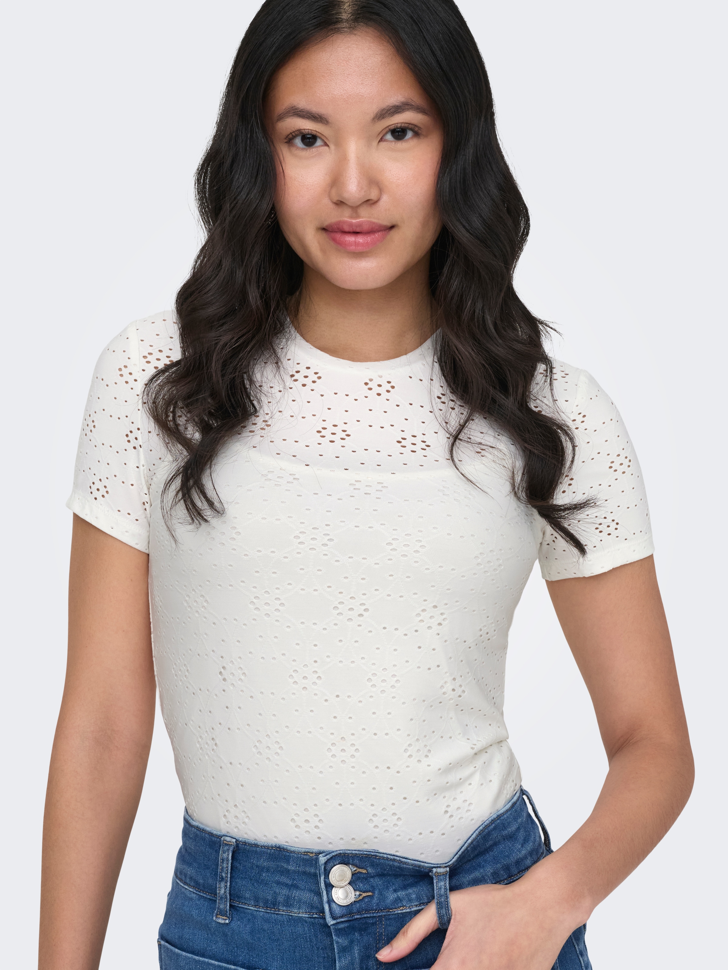 ONLY T-Shirt »ONLSMILLA NEW S/S TOP JRS« Materialmix, slim fit, Rundhals