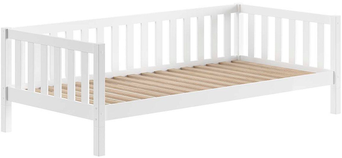 Vipack Kinderbett "Dallas, Massivholzbett, umbaubar vom Boden- zum Daybett" inkl. Rolllattenrost und Sprossenumrandung, 90 oder 140x200 cm breit, stabil und standfest gebaut, wahlweise Kiefer massiv natur oder weiß