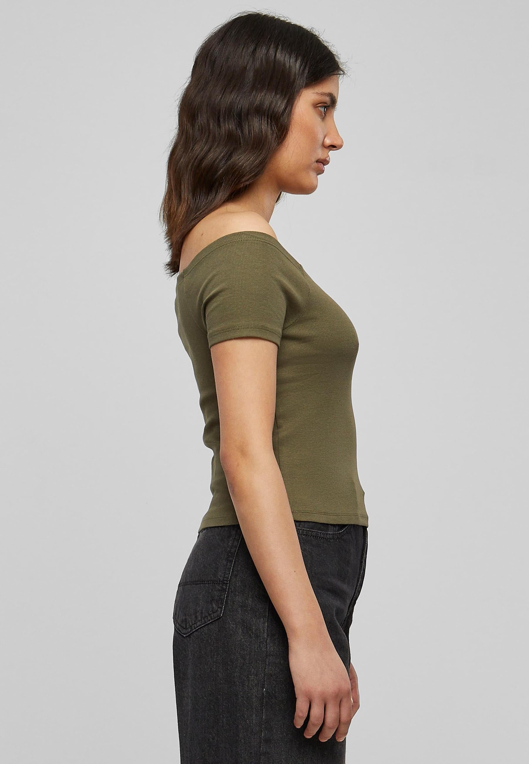URBAN CLASSICS T-Shirt »Urban Classics Damen Ladies Off Shoulder Rib Tee«, (1 tlg.)