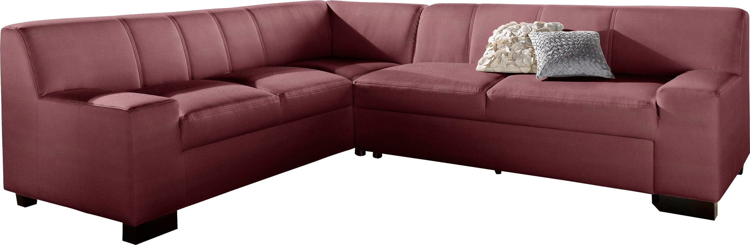 Ecksofa DOMO COLLECTION "Norma, moderne Armlehnen, zeitlos und elegant, Breite 247cm, L-Form", rot (karminrot), B:247cm H:74cm T:212cm, Microfaser PRIMABELLE (100% Polyester);Kunstleder SOFTLUX;Struktur (90% Polyester, 10% Polyacryl);NaturLEDER (echtes Ri