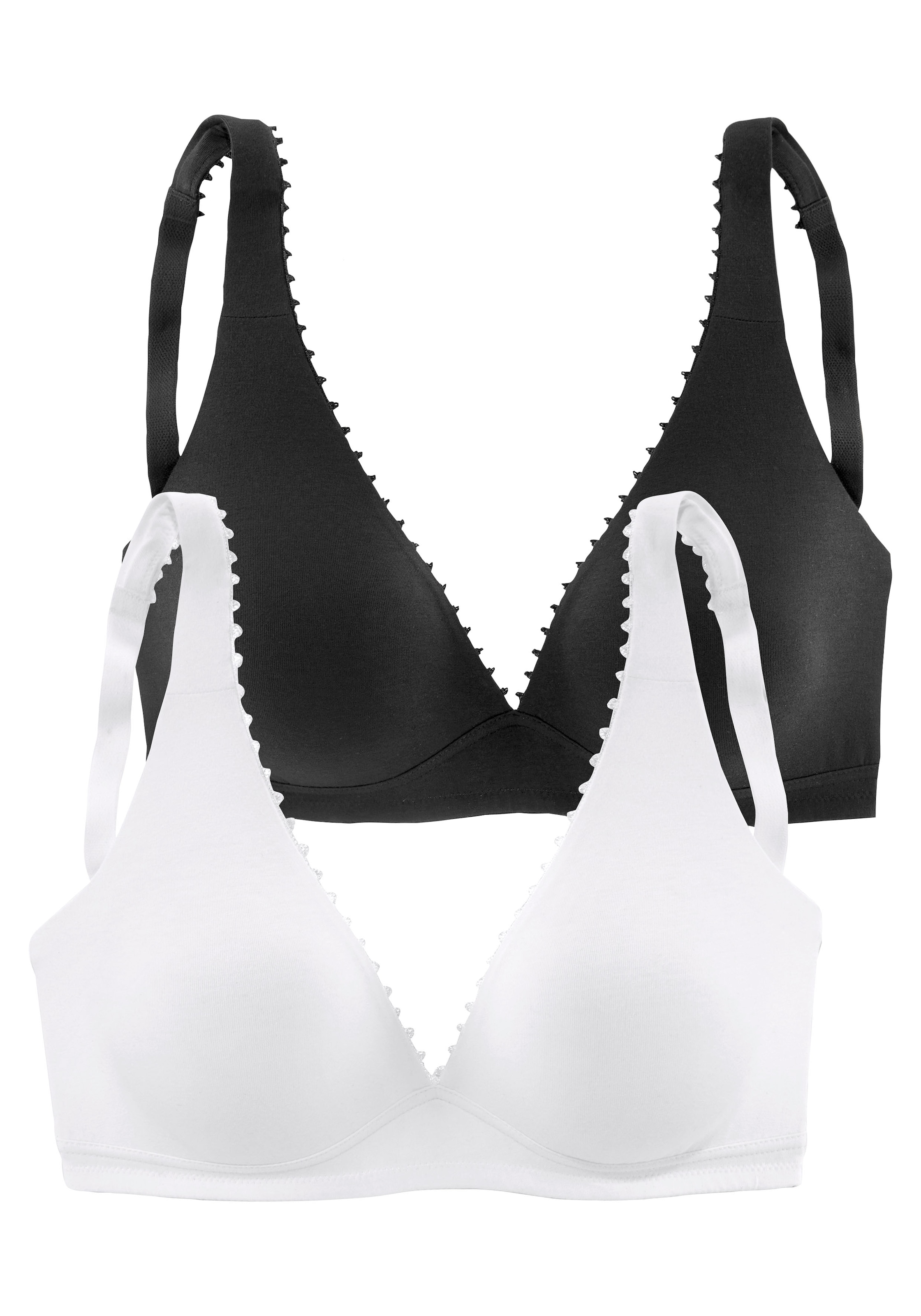 petite fleur Bralette-BH, (Packung, 2 Stück), ohne Bügel in High-Apex-Schnittform mit Zierborte, Basic Dessous