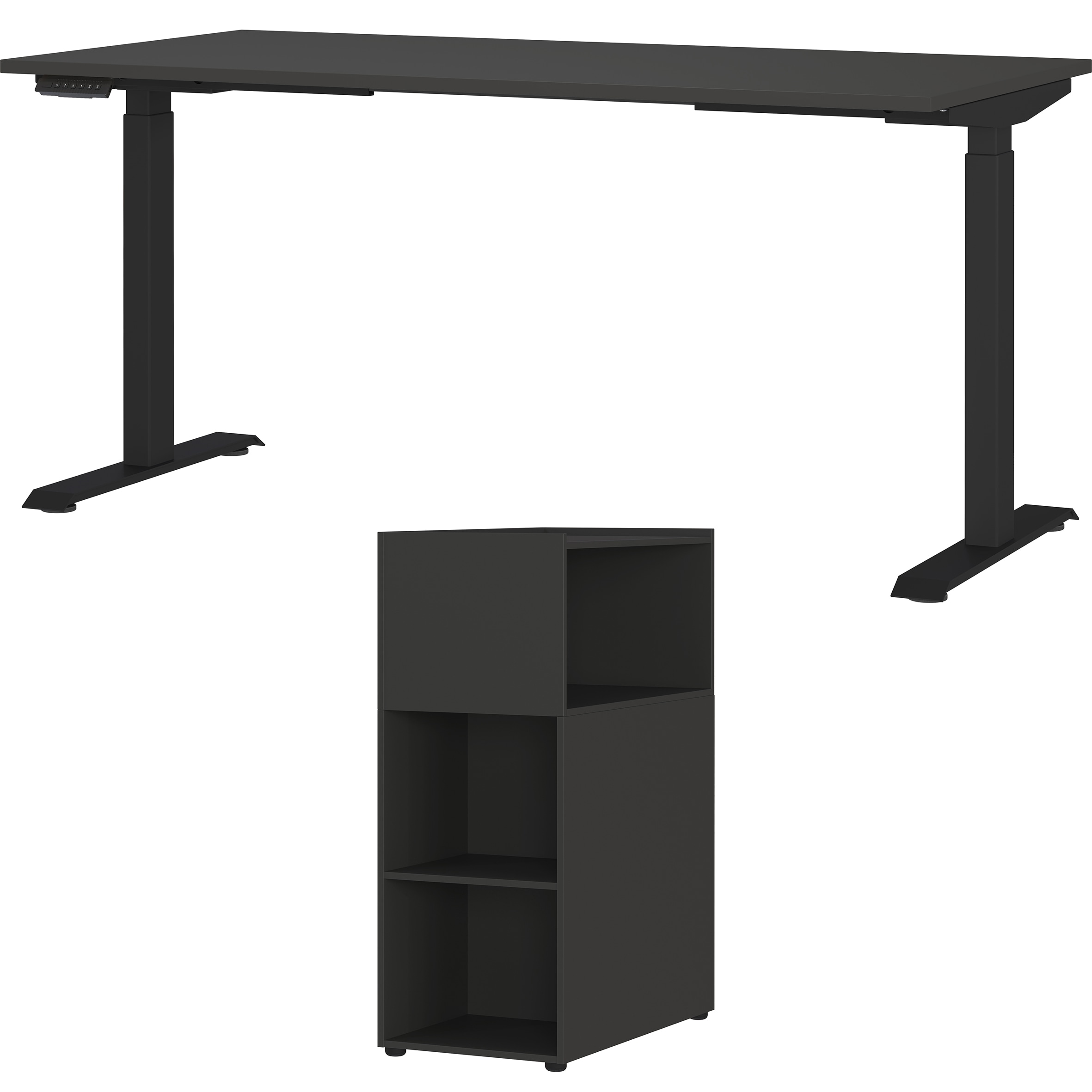 Büromöbel-Set GERMANIA, grau, Holzwerkstoff, Metall, Arbeitsmöbel-Sets, "Mailand", inkl. Schreibtisch und Raumteiler