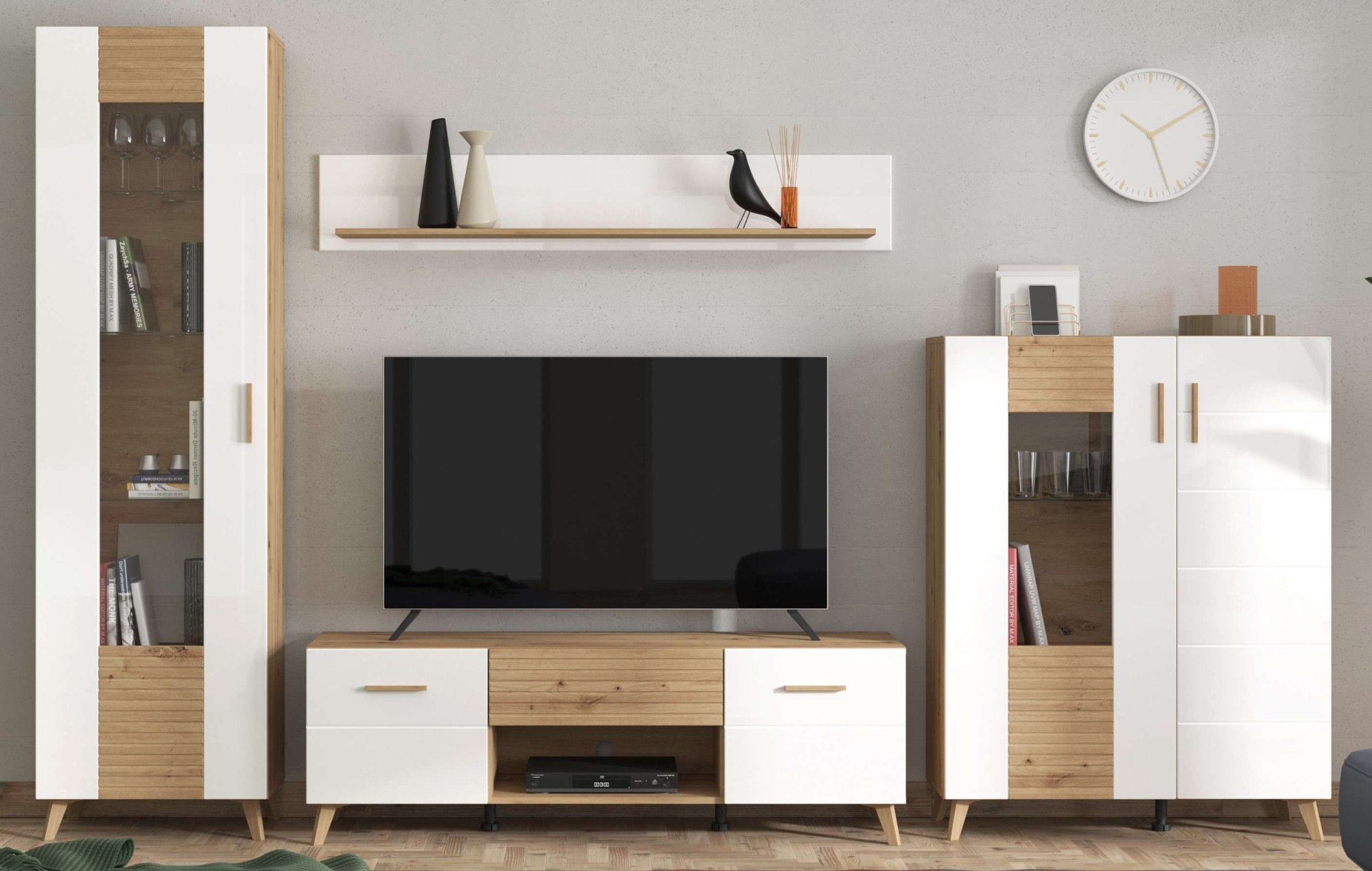 Home affaire Wohnzimmer-Set "Bretagna Wohnwand, Mediawand, Anbauwand, TV-Wand, Breite 302 cm" Komplett-Set, 4 Stk. tlg.