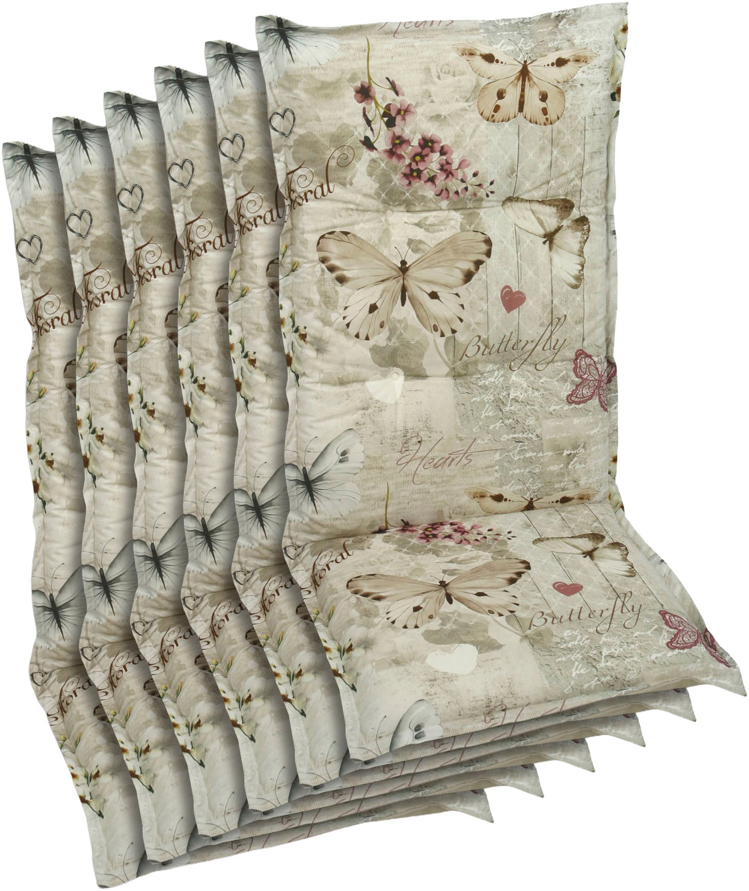GO-DE Hochlehnerauflage Schmetterling beige - Maße BxLxH ca.: 50 cm x 120 cm x 6 cm