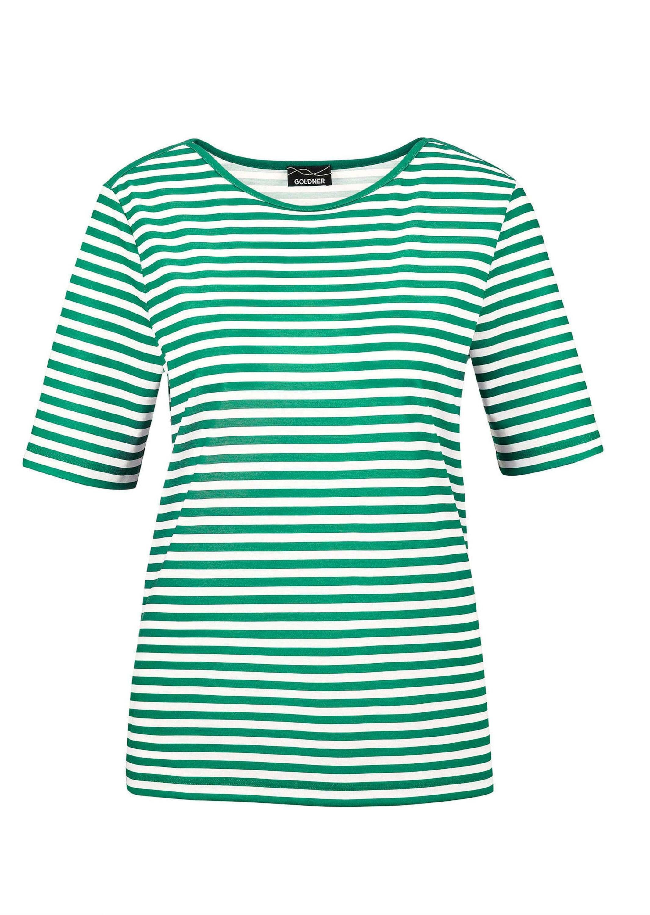 Kurzarmshirt GOLDNER "Stilvolles Streifenshirt für Damen", Damen, Gr. 42, grün (grün, weiß, geringelt), Obermaterial: 92% Viskose CV. 8% Elasthan EL., gerade, Gerade, Shirts, Blende