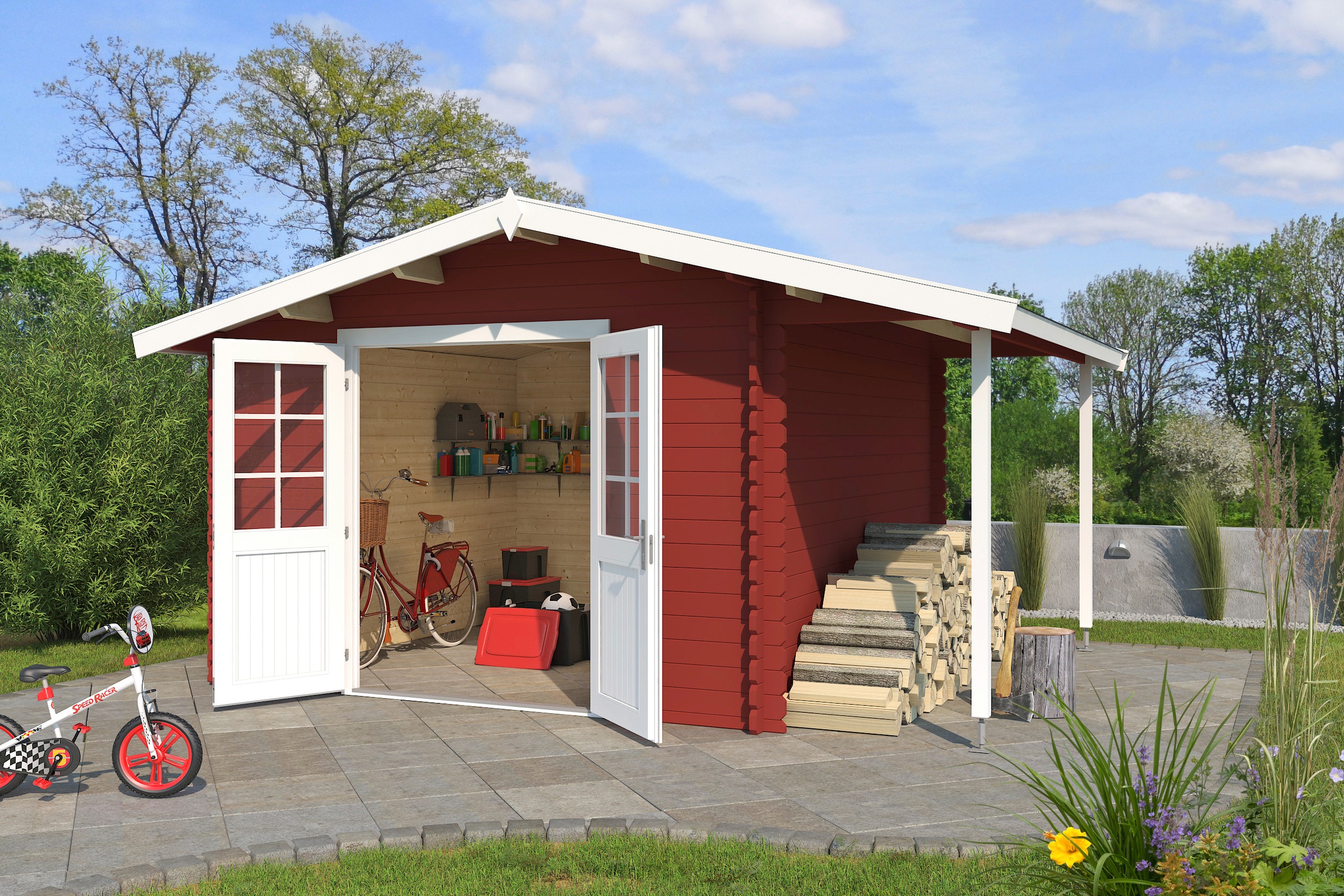 LASITA MAJA Gartenhaus »Tulsa, Schwedenrot«, (Set), mit Dachanbau