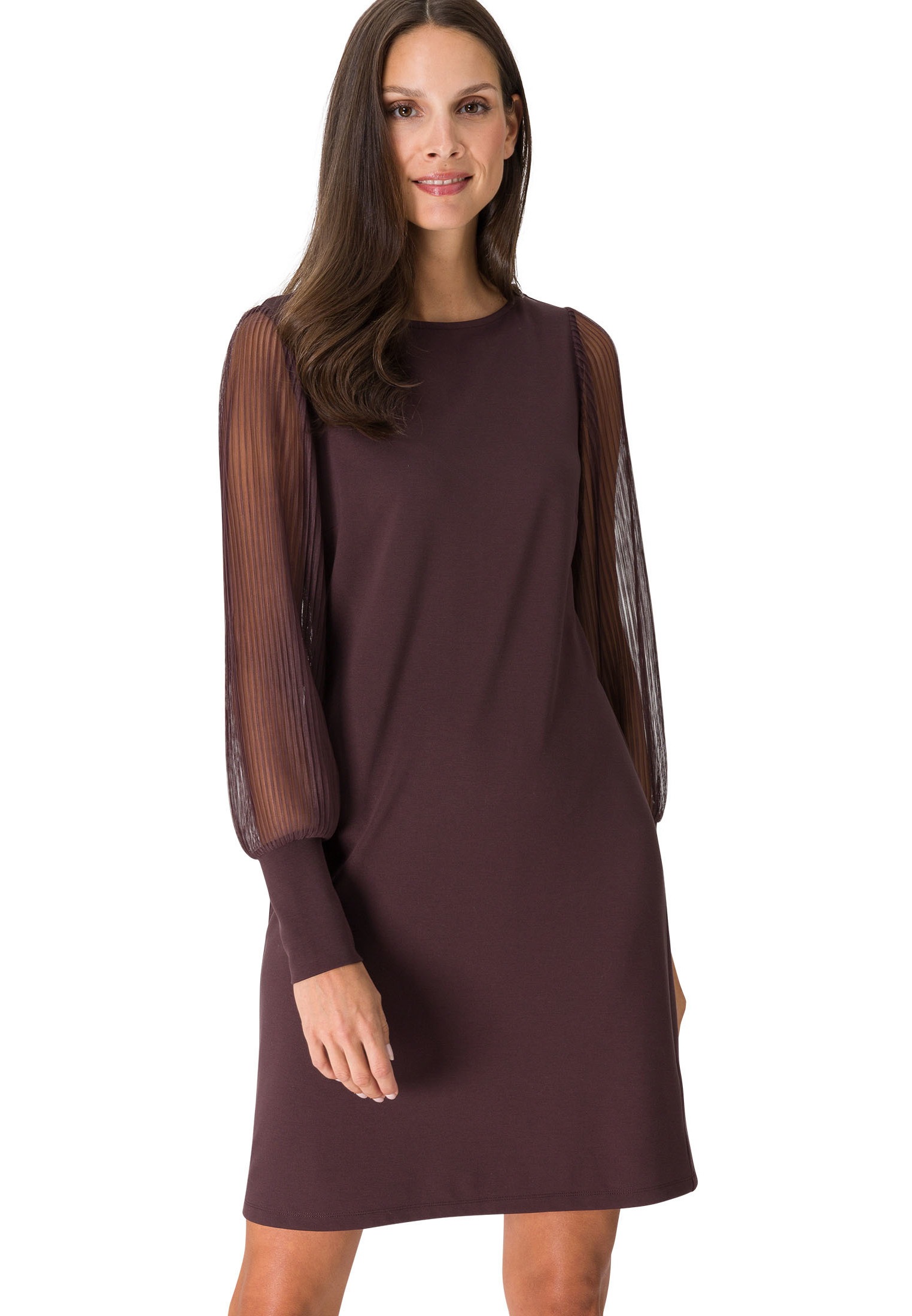 Zero Etuikleid »zero Kleid mit transparenten Ärmeln«, drapiert /gerafft