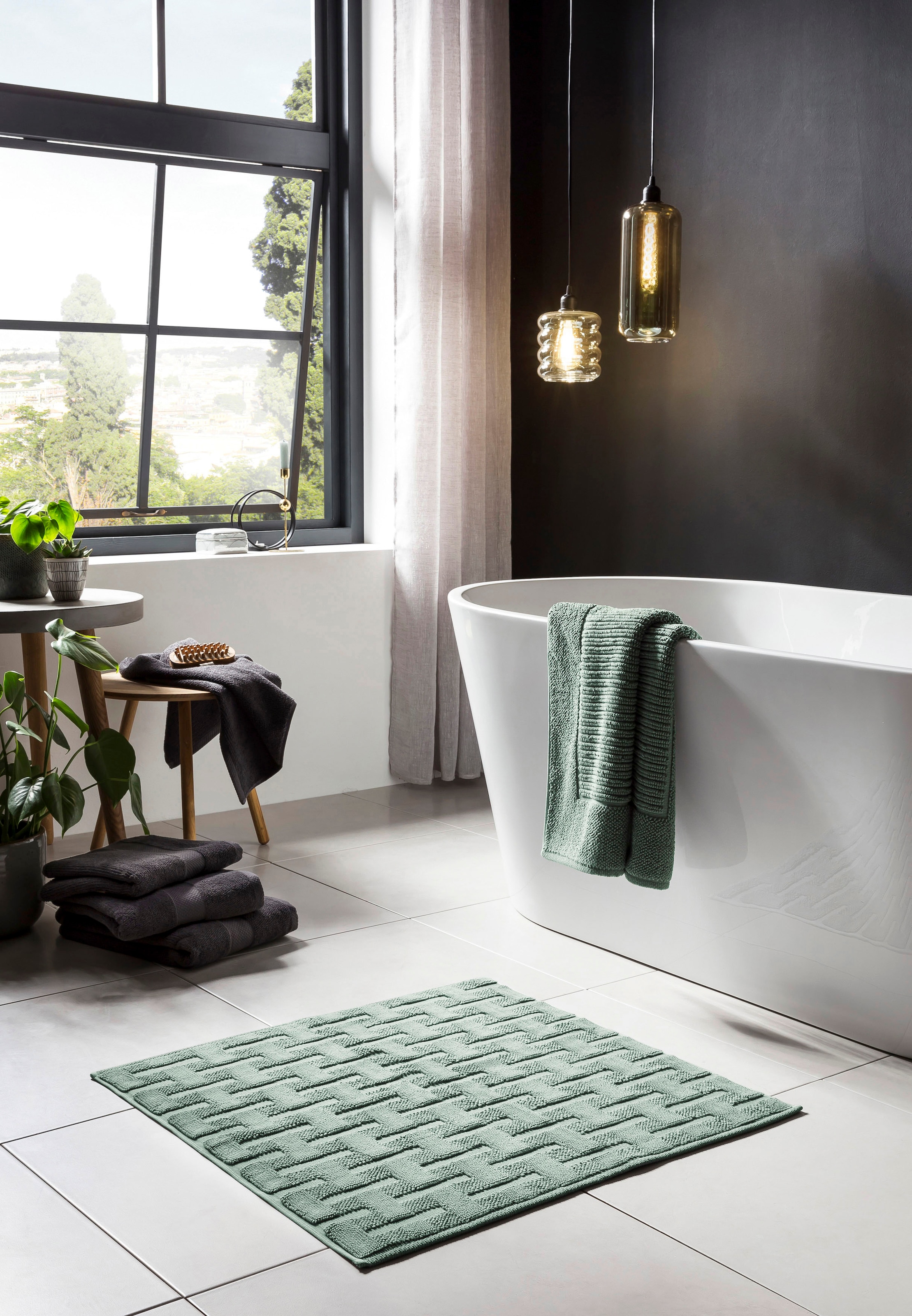 done.® Badematte »Delia«, rutschhemmend beschichtet, fußbodenheizungsgeeignet, Badteppich, Uni-Farben, Hoch-Tief Effekt, reine Baumwolle, waschbar