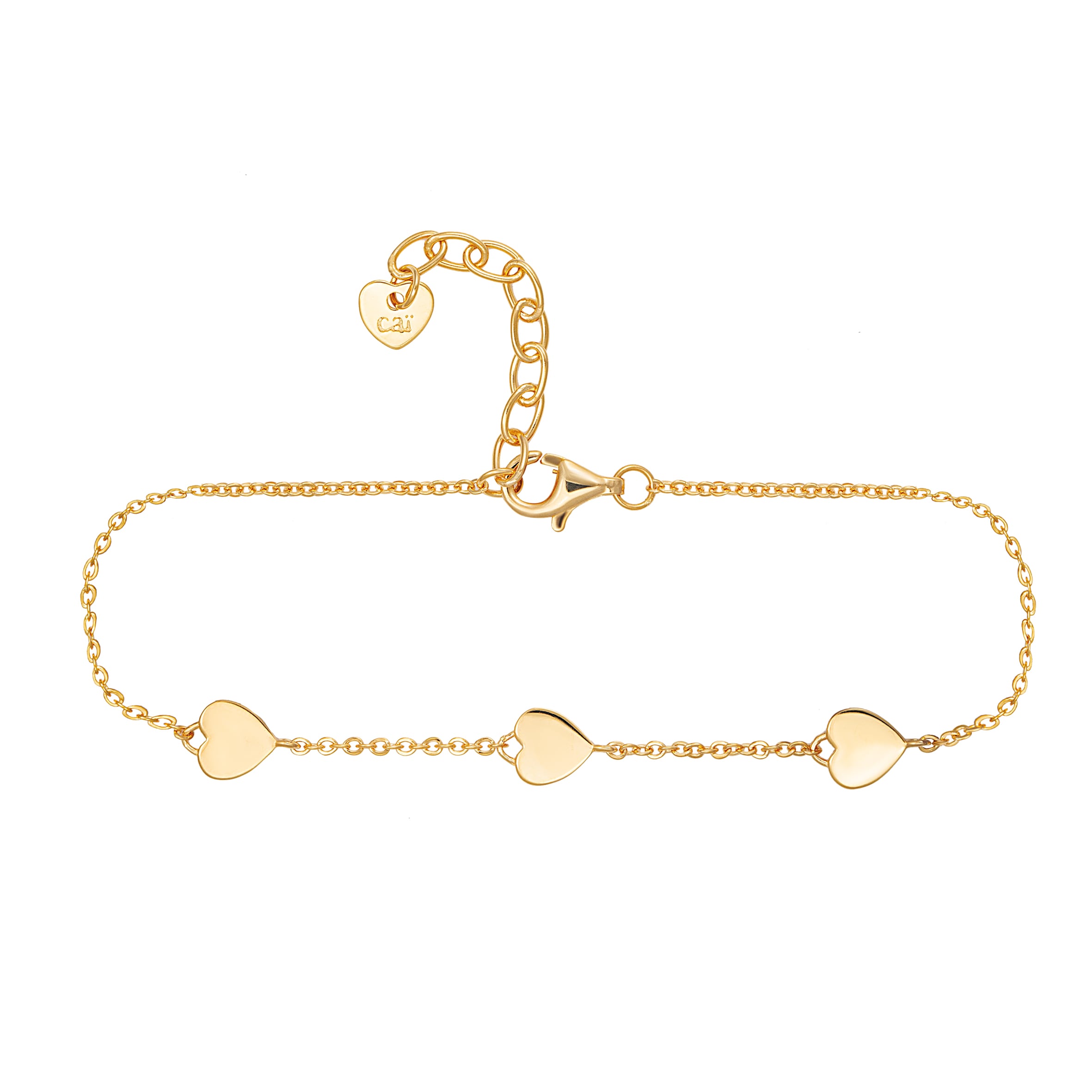 CAÏ Damen Armband "Silber 925 vergoldet 16+3cm lang mit Herz-Motiven", 16+3cm, Silber 925 (Sterlingsilber), gelb, Silber 925 (Sterlingsilber),