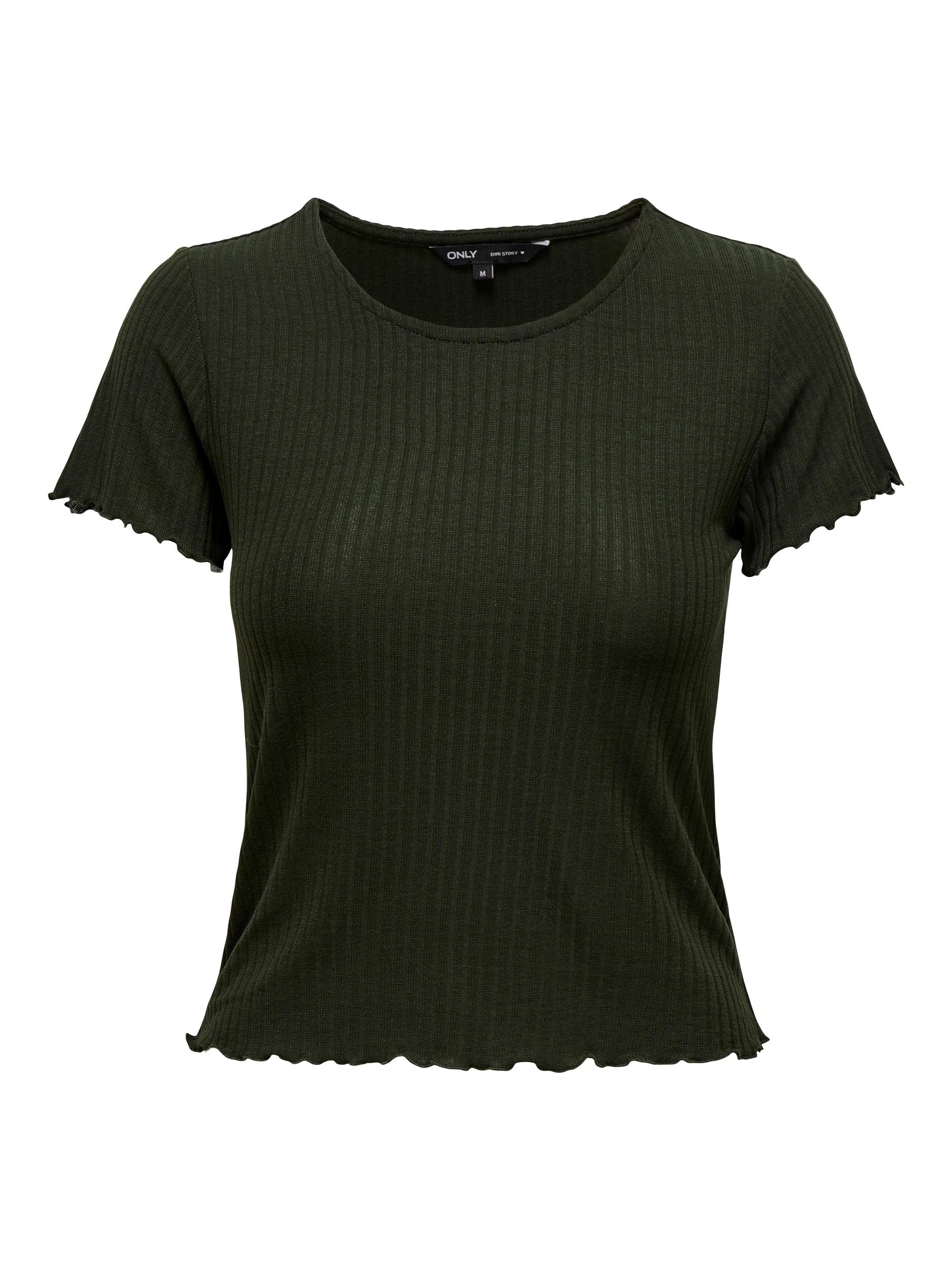ONLY Rundhalsshirt "ONLEMMA – Kurzarmshirt mit gewelltem Abschluss", Rundha günstig online kaufen