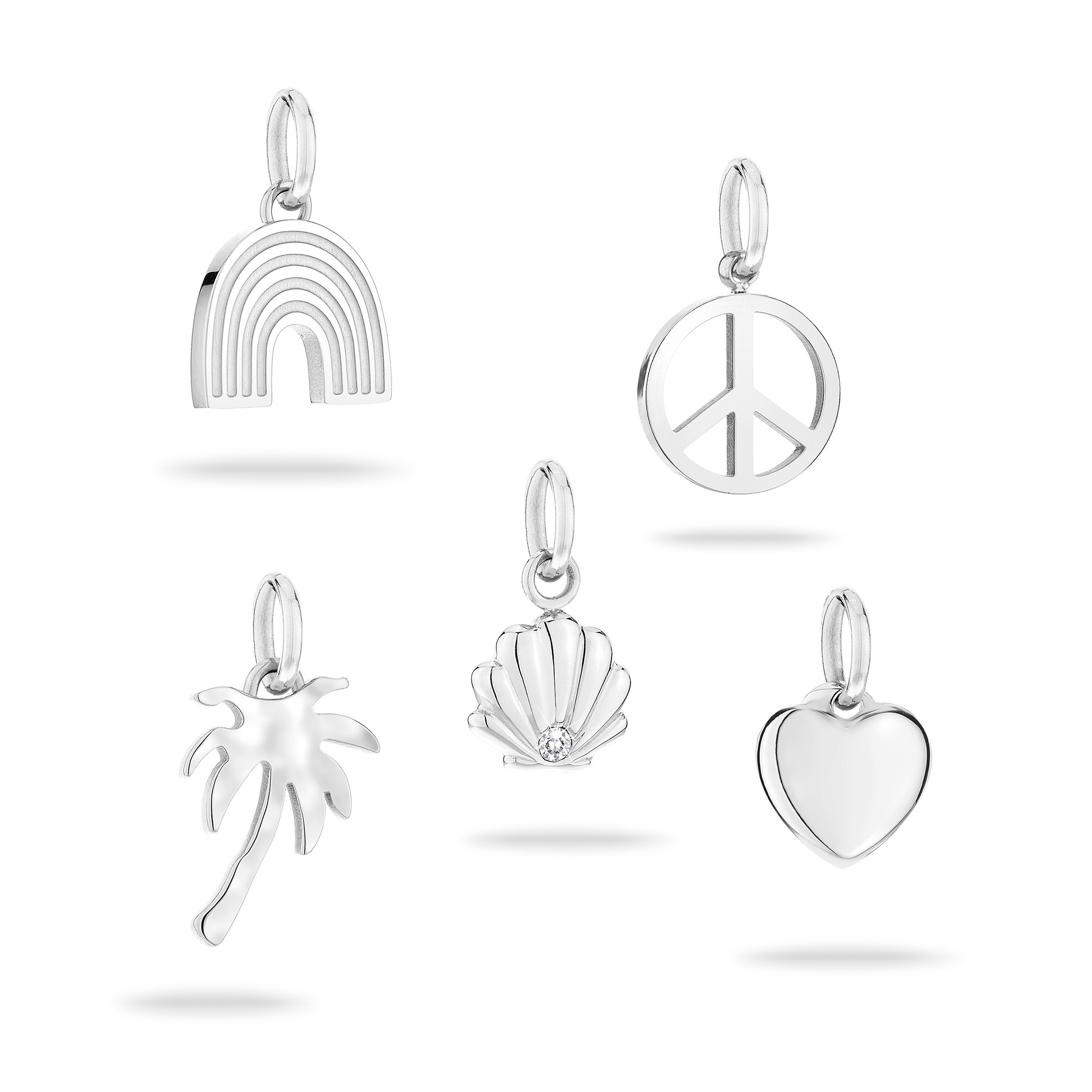 TAMARIS Damen Anhänger Set "Multipack All About Beads Regenbogen Peace-Zeichen Palme Muschel Herz", Edelstahl, 3,4 g, silber, Edelstahl,