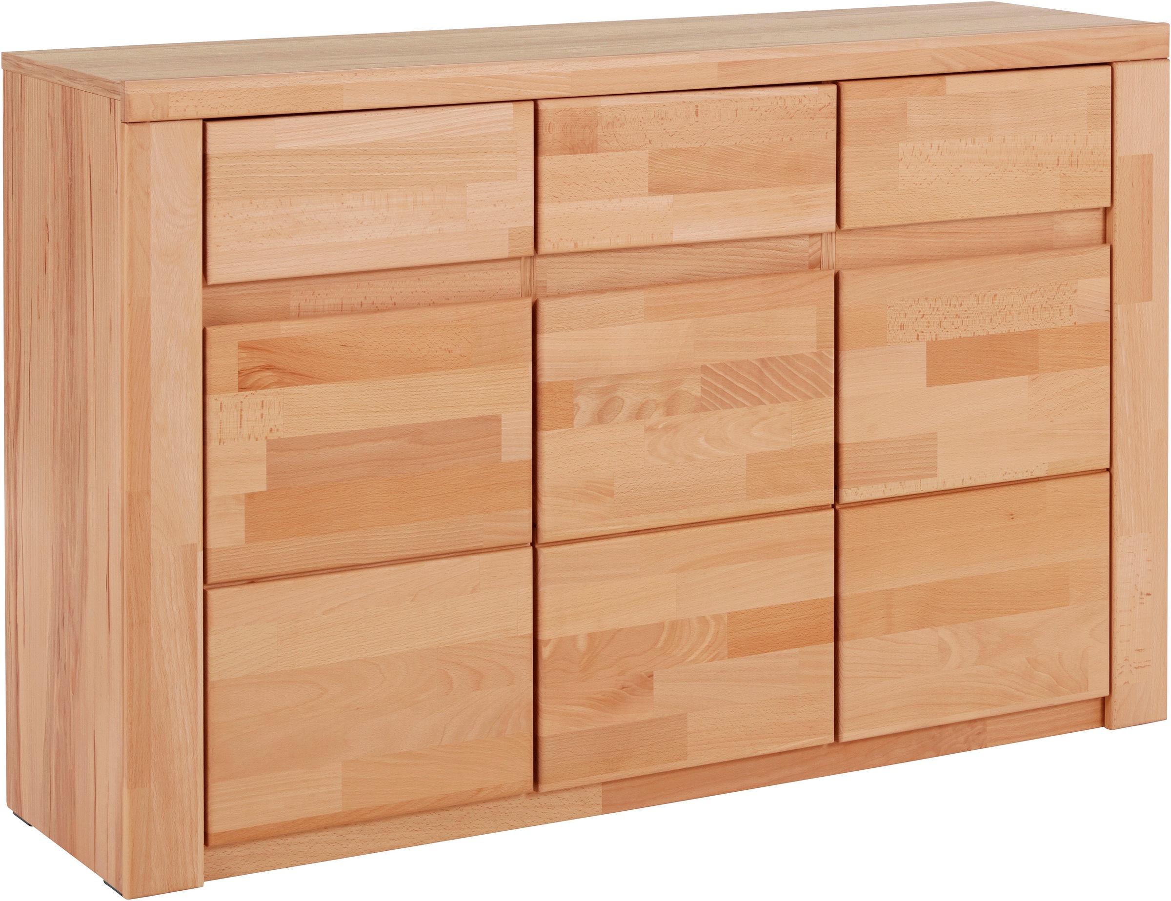 Thumbnail - OTTO home Sideboard "Burano,127cm breit, Fronten Massivholz,3 Türen,3 Schubladen,6 Fächer" Holz massiv,Holzwerkstoff,Gri...