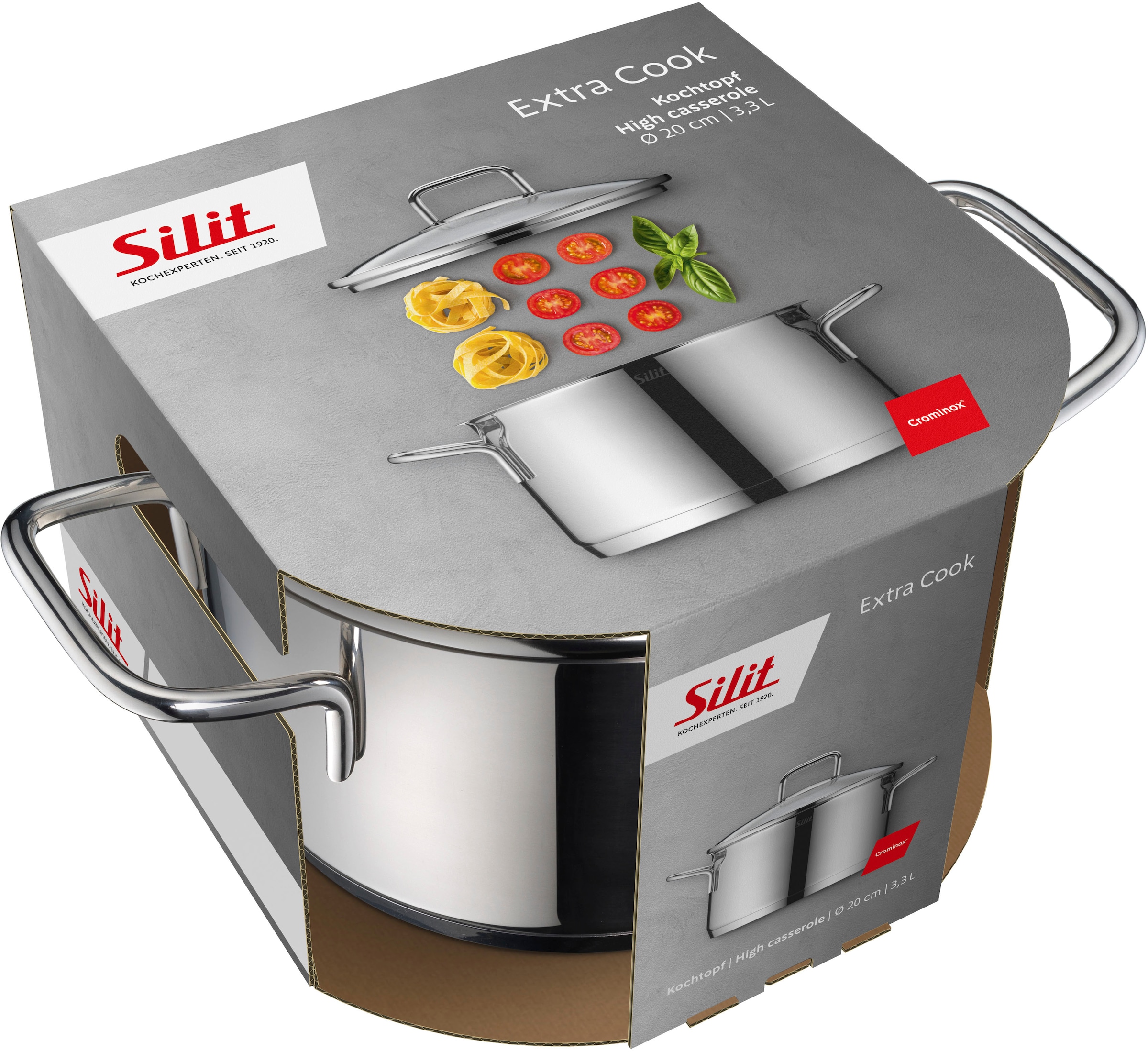 Silit Kochtopf »Extra Cook, mit Glasdeckel«, Edelstahl 18/10, (2 tlg.), SiliTherm Universalboden, induktionsgeeignet, spülmaschinengeeignet