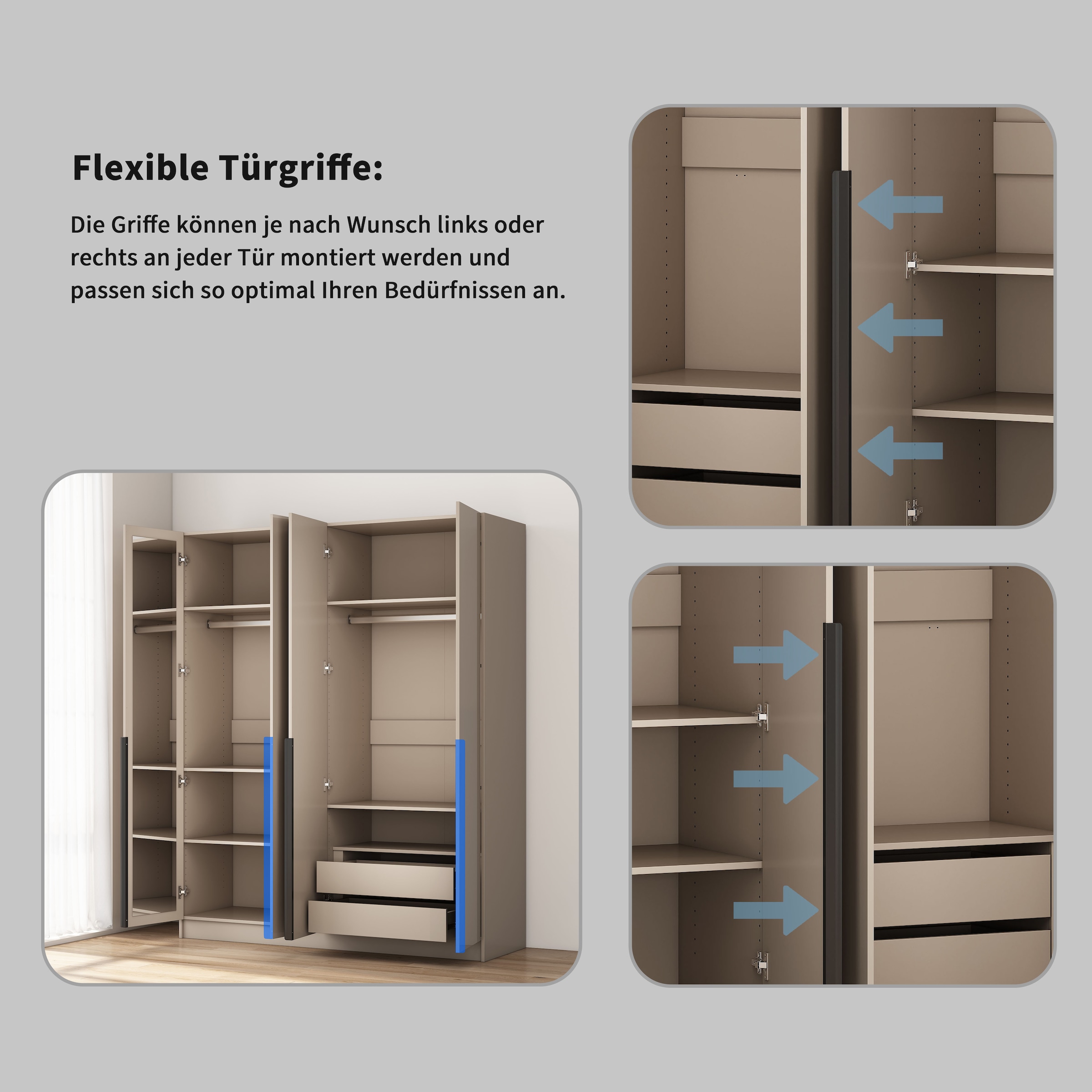 OTTO home Kleiderschrank »Annor Schlafzimmerschrank Breite 162cm hochglanz Schrank Garderobe« Drehtürenschrank mit perfekter Innenausstattung - elegante Türgriffe