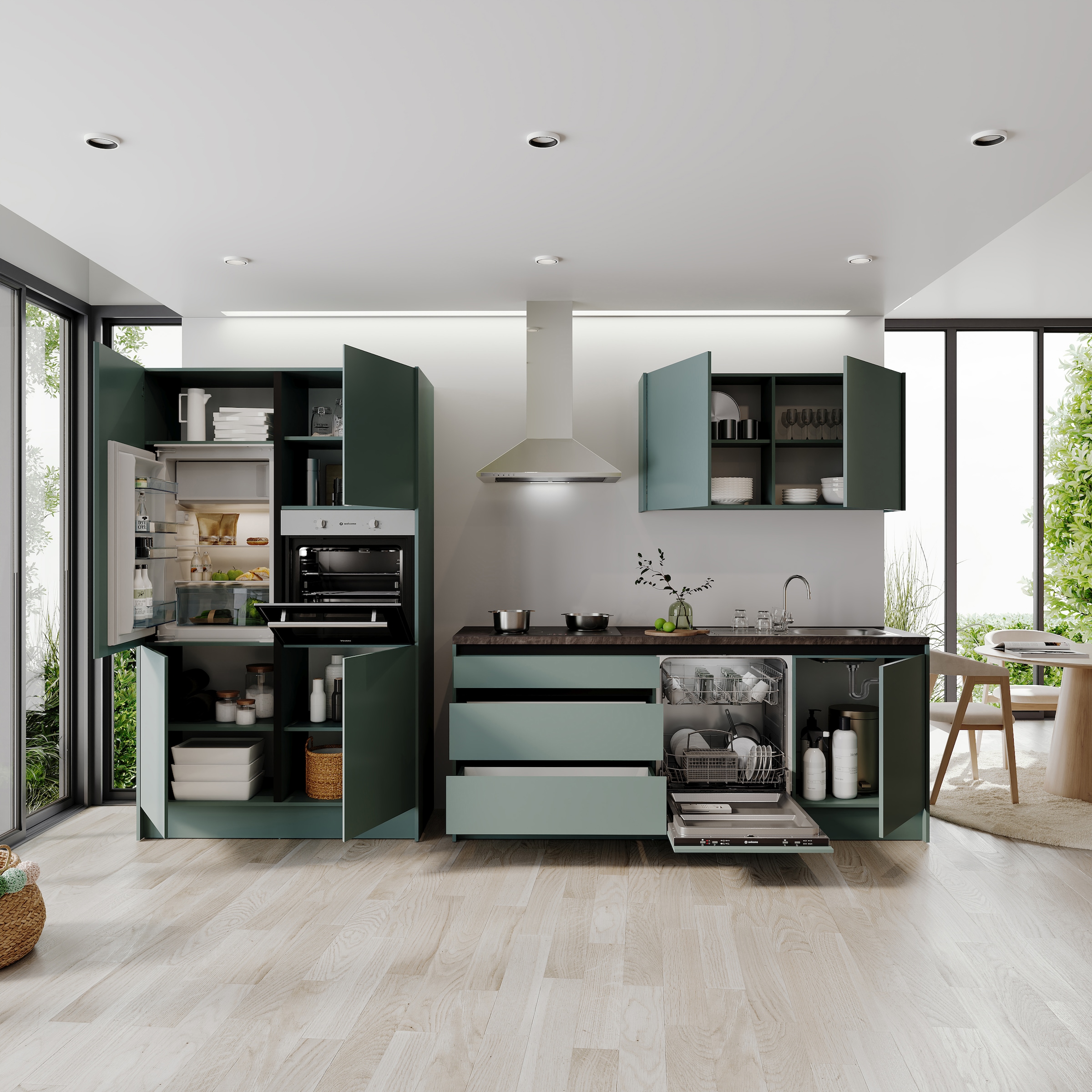 BASIC by Balculina Küchenzeile »Isis B/T/H 335x60x210 cm« Breite 273 cm, wahlweise mit E-Geräten und Induktionskochfeld