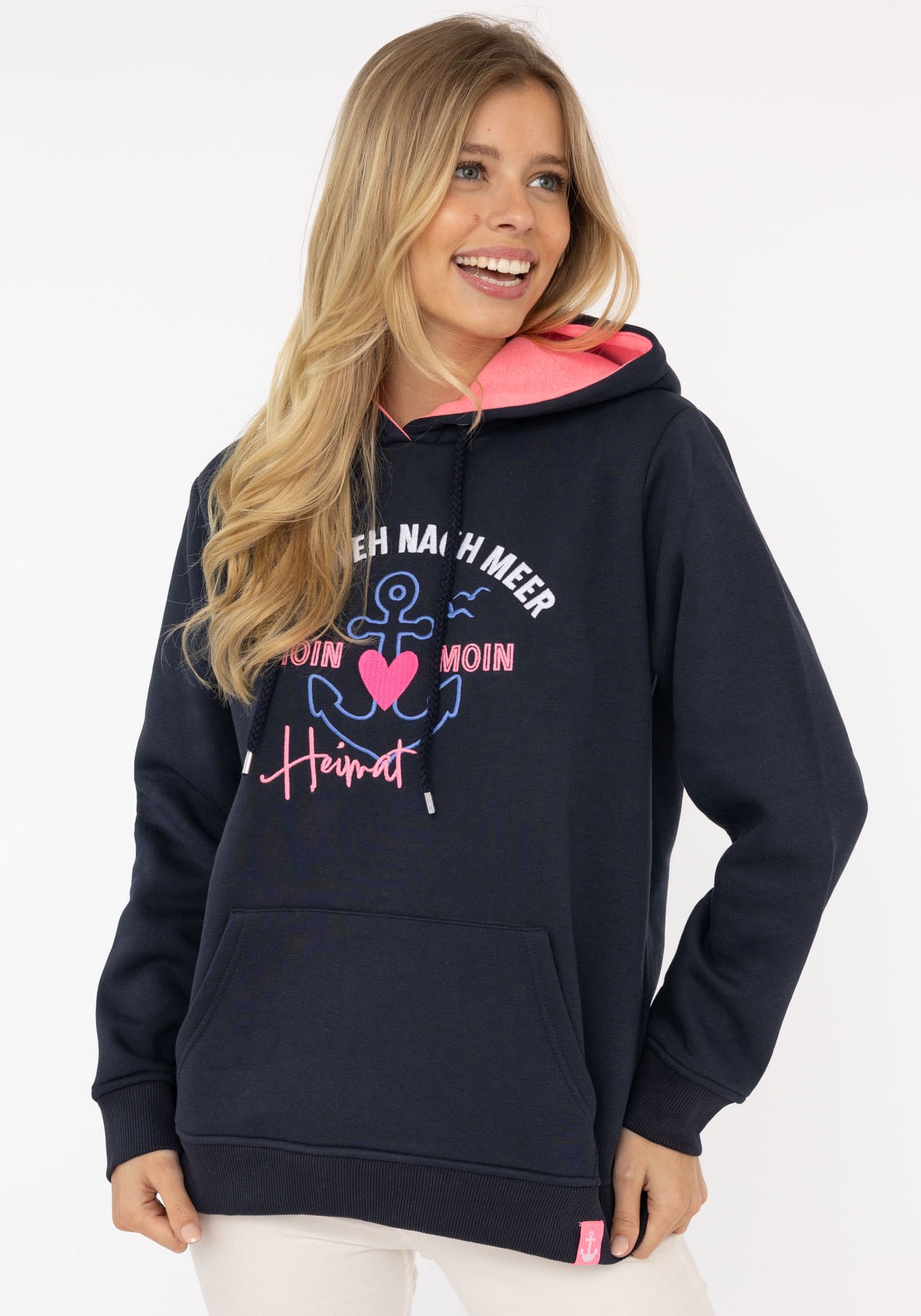 Zwillingsherz Hoodie ""Fernweh nach Meer"", mit maritimer Stickerei, Kängur günstig online kaufen