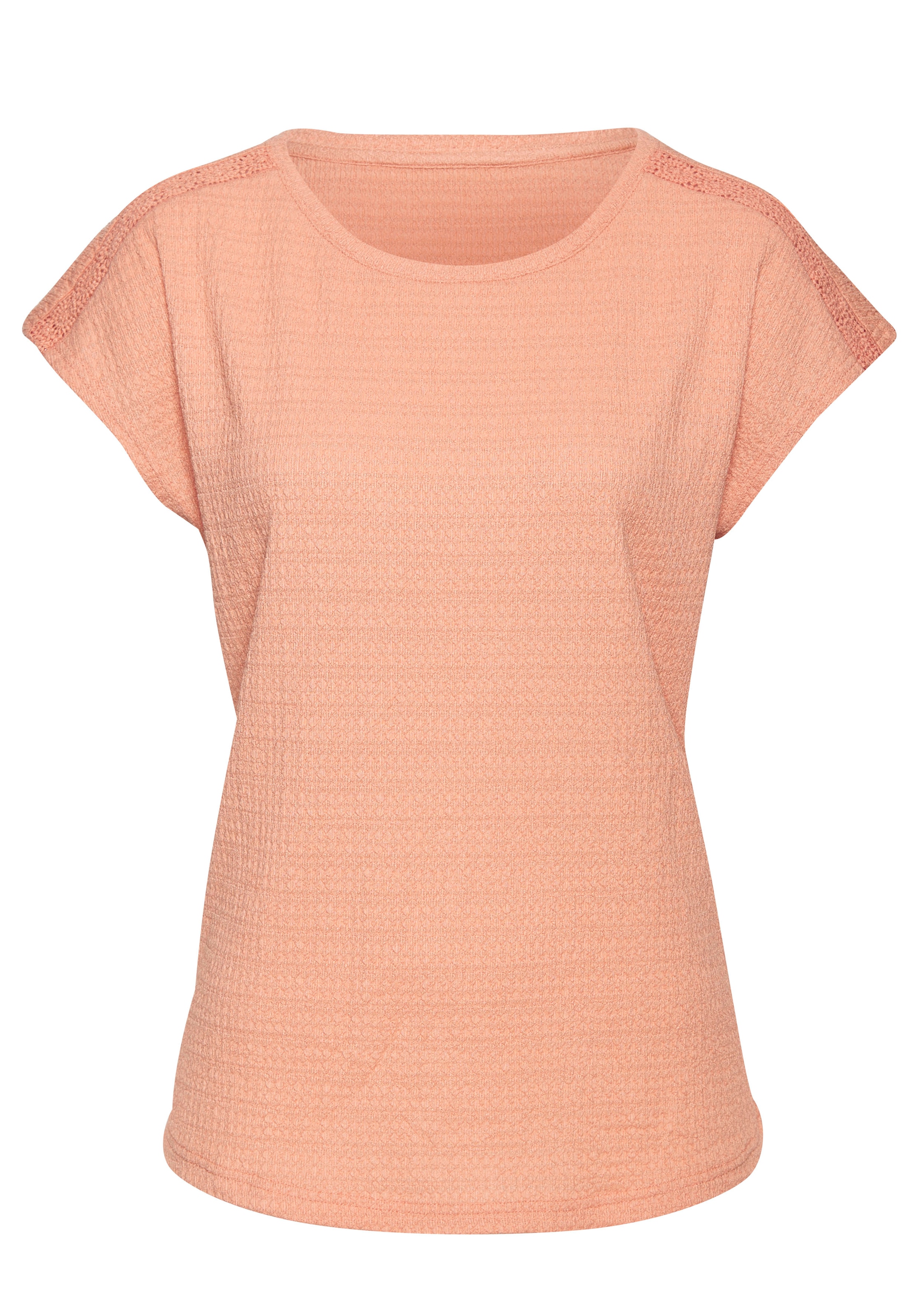 Vivance Kurzarmshirt »mit dekorativem Häkeleinsatz«, (2er-Pack), aus bügelfreier Crêpe-Qualität