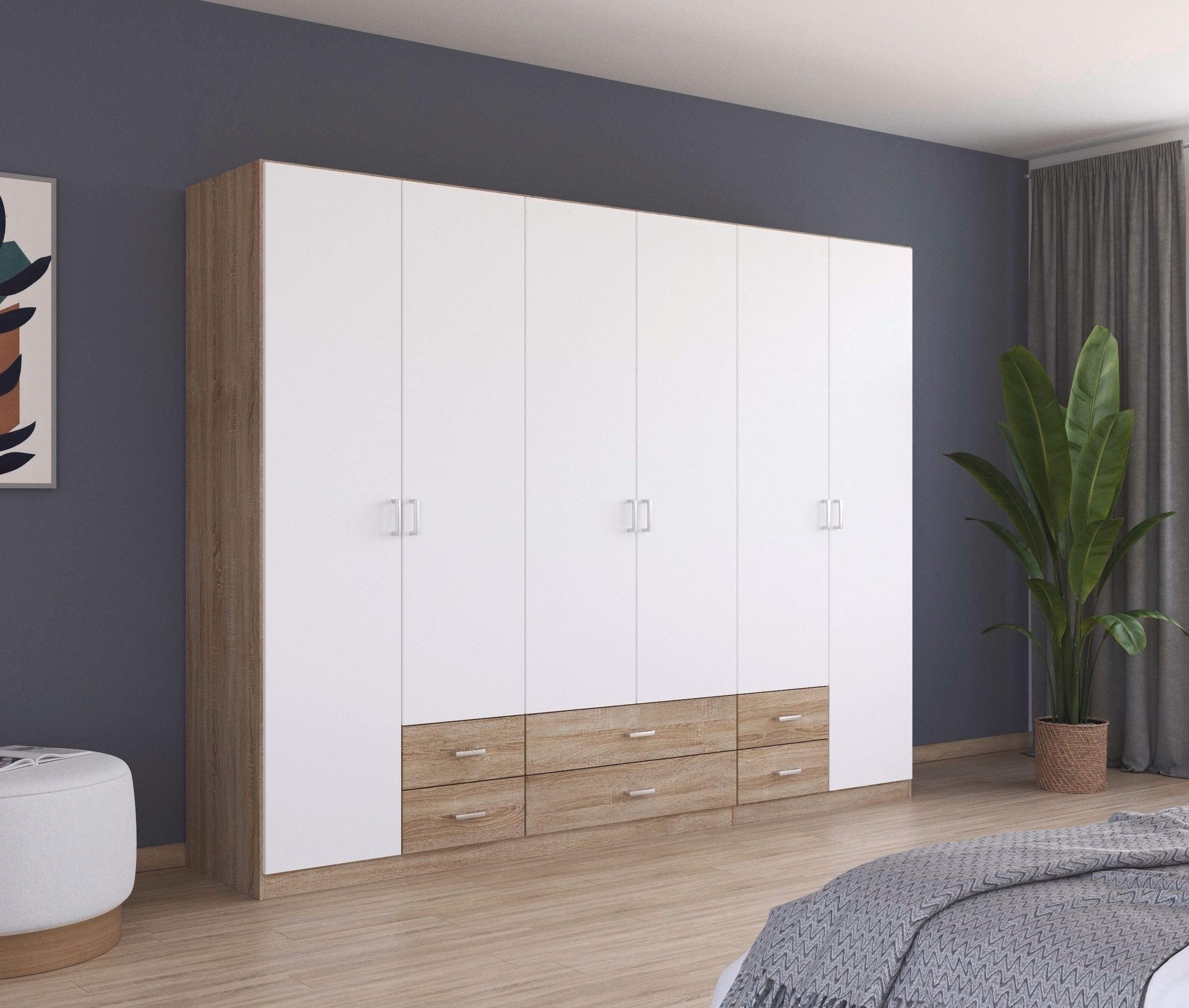 rauch Drehtürenschrank "Kleiderschrank Garderobe GAMMA Breiten 271 cm" in 3 Ausstattungen BASIC/CLASSIC/PREMIUM (inkl. SOFT-CLOSE-Funktion), mit Schubladen, verschiedene Griff-Varianten TOPSELLER MADE IN GERMANY