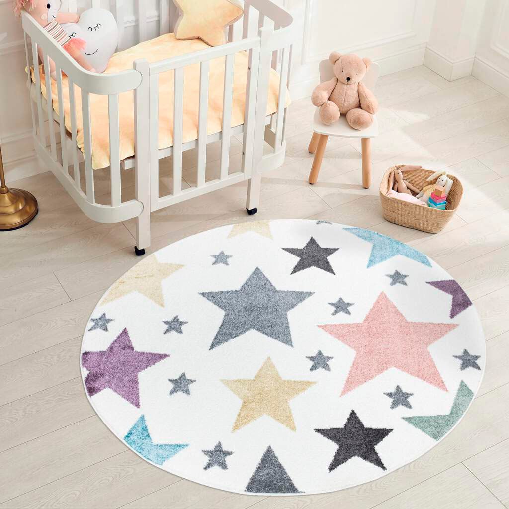 Carpet City Kinderteppich "ANIME903", rund, 11 mm Höhe, Kinderzimmer Teppich Modern mit lustigen Cartoon-Figuren, Multi