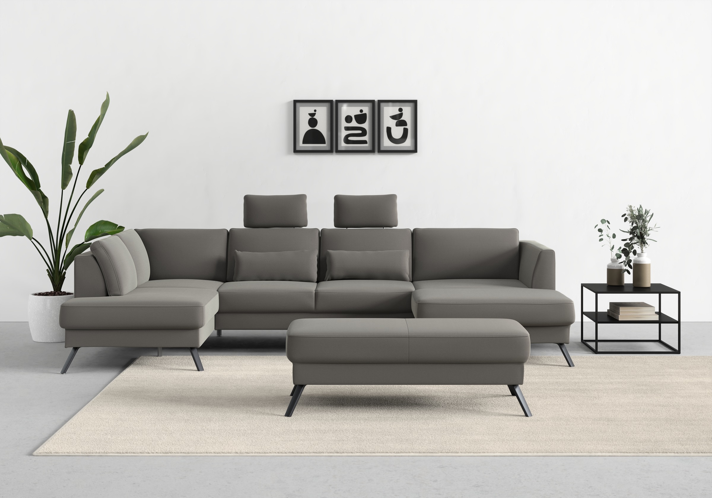 Wohnlandschaft SIT & MORE "Lindholm U-Form", grau (hellgrau), B:342cm H:88cm T:188cm, Sofas, Wohnlandschaft, mit Sitztiefenverstellung und Federkern 10