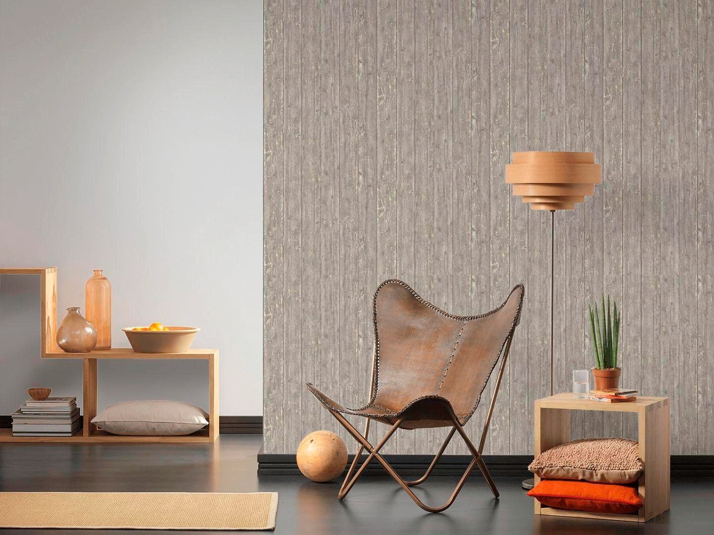 living walls Vliestapete »Authentic Walls Vintage«, gemustert-matt-Holz-realistisch-uni, Tapete einfarbig Beton-Optik Tapeten Wohnzimmer Schlafzimmer Küche