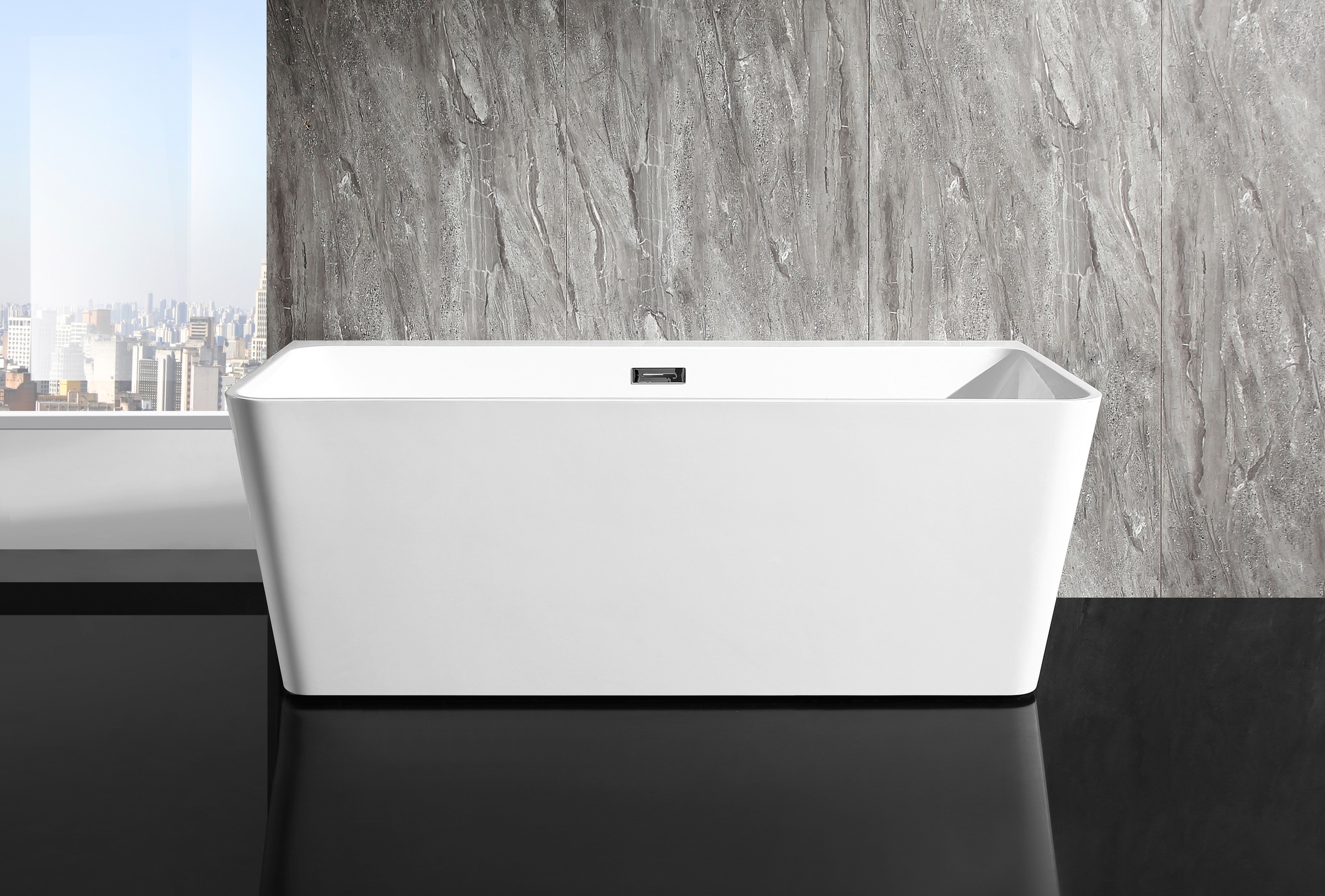 welltime Badewanne "Granada" Höhe 58 cm mit Ablaufstöpsel  verstellbare Füße  Überlauf Wandanliegend, (160x75x60 (LxBxH), Sanitäracryl, mit Pop Up Ventil