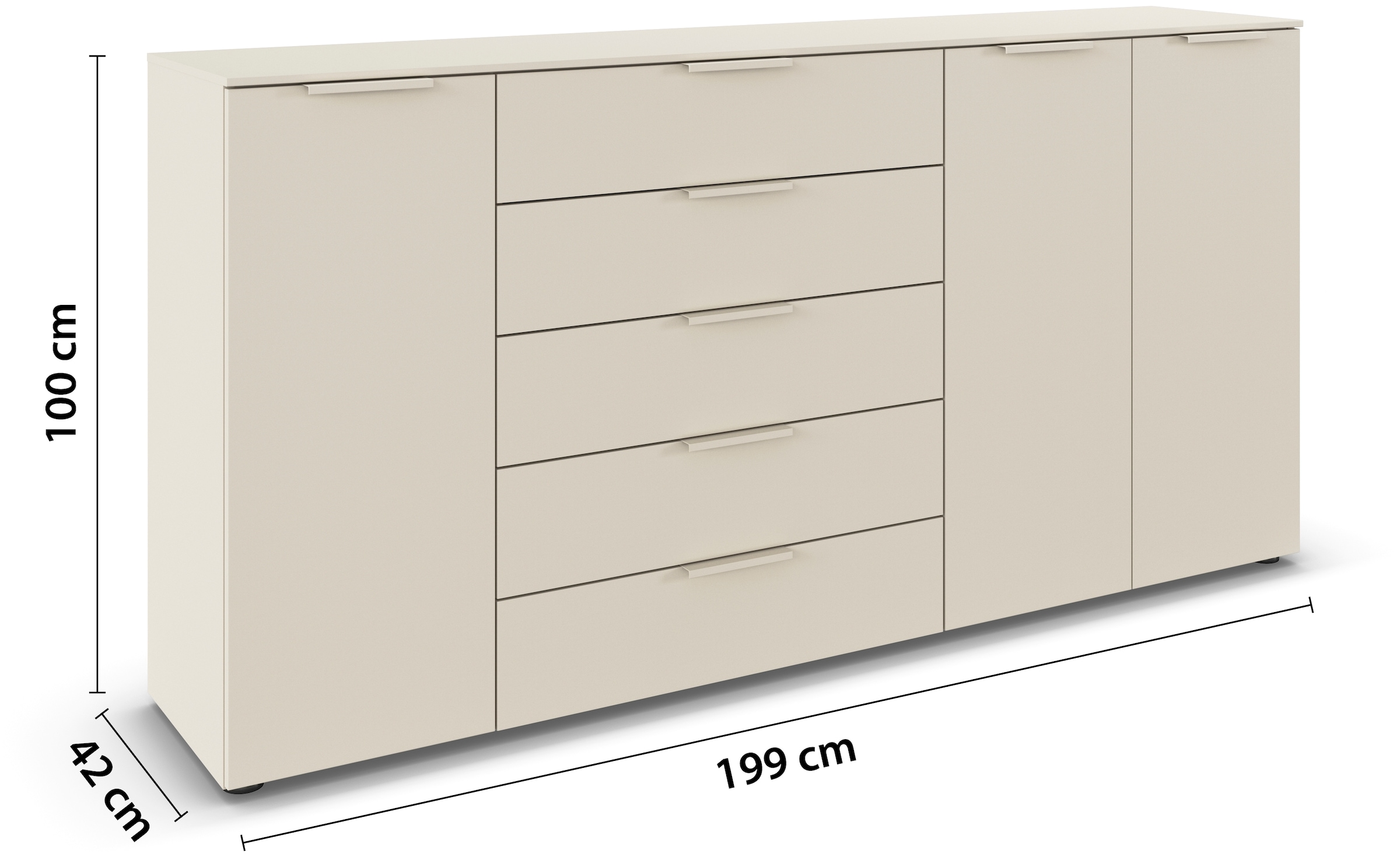 rauch Schubkastenkommode »Kommode Türkommode Sideboard Kombikommode FLIPP«, (Breite 200 cm mit 4 Einlegeböden), 3-türig mit 5 Schubladen und Soft-Close-Funktion