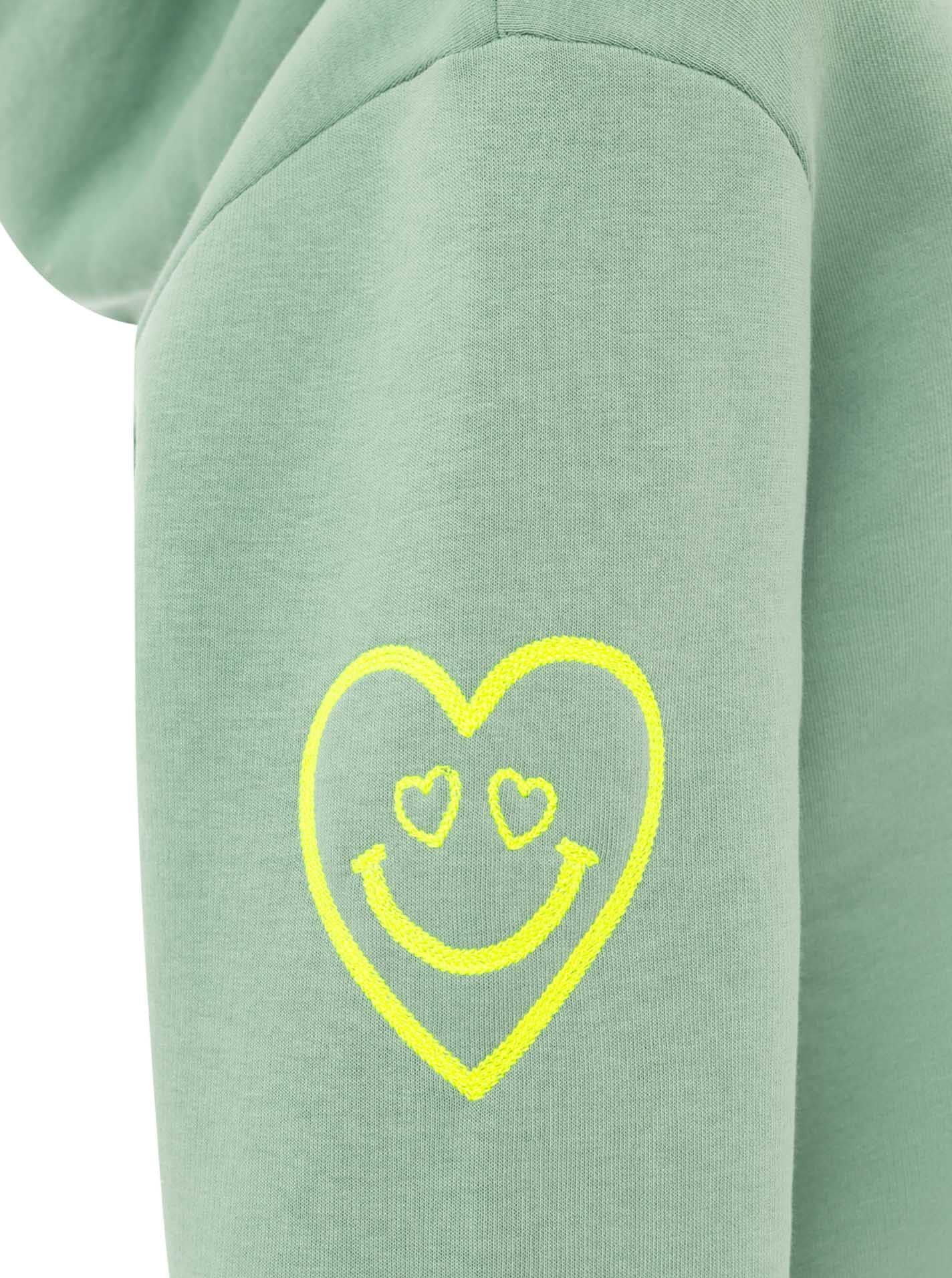 Zwillingsherz Hoodie »"I'M OK"«, großer Print vorne, gestreifte Ärmelbündchen, Herz Stickerei am Arm
