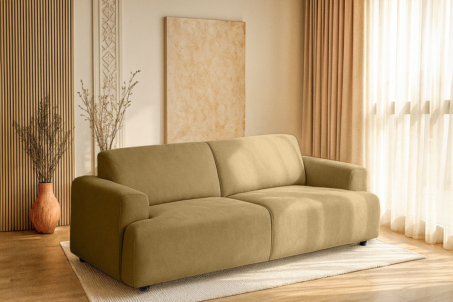 andas 2,5-Sitzer »Linkka, Breite 217 cm«, in einem weichen Chenille-Stoff, mit Wellenunterfederung