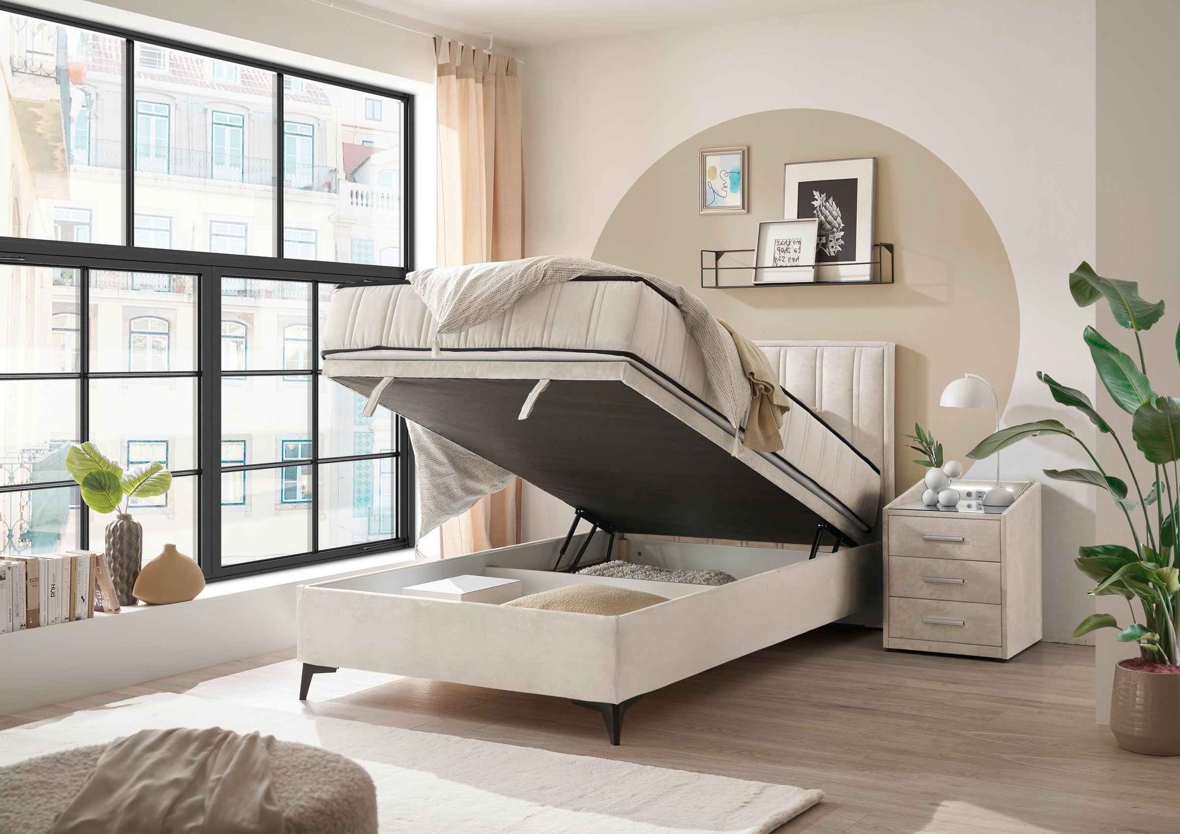 ED EXCITING DESIGN Boxbett »Monroe inkl. Bettkasten, erhältlich in den Breiten 120cm & 140cm«, Duo-Matratze - feste Seite mit Kokosmatte